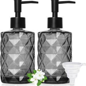 Dispensador de jabón de vidrio negro de 11 onzas, paquete de 2 dispensadores de jabón para manos y platos para cocina, dispensadores de botellas de Dispensador de jabón de vidrio negro de 11 onzas, paquete de 2 dispensadores de jabón para manos y platos para cocina, dispensadores de botellas de