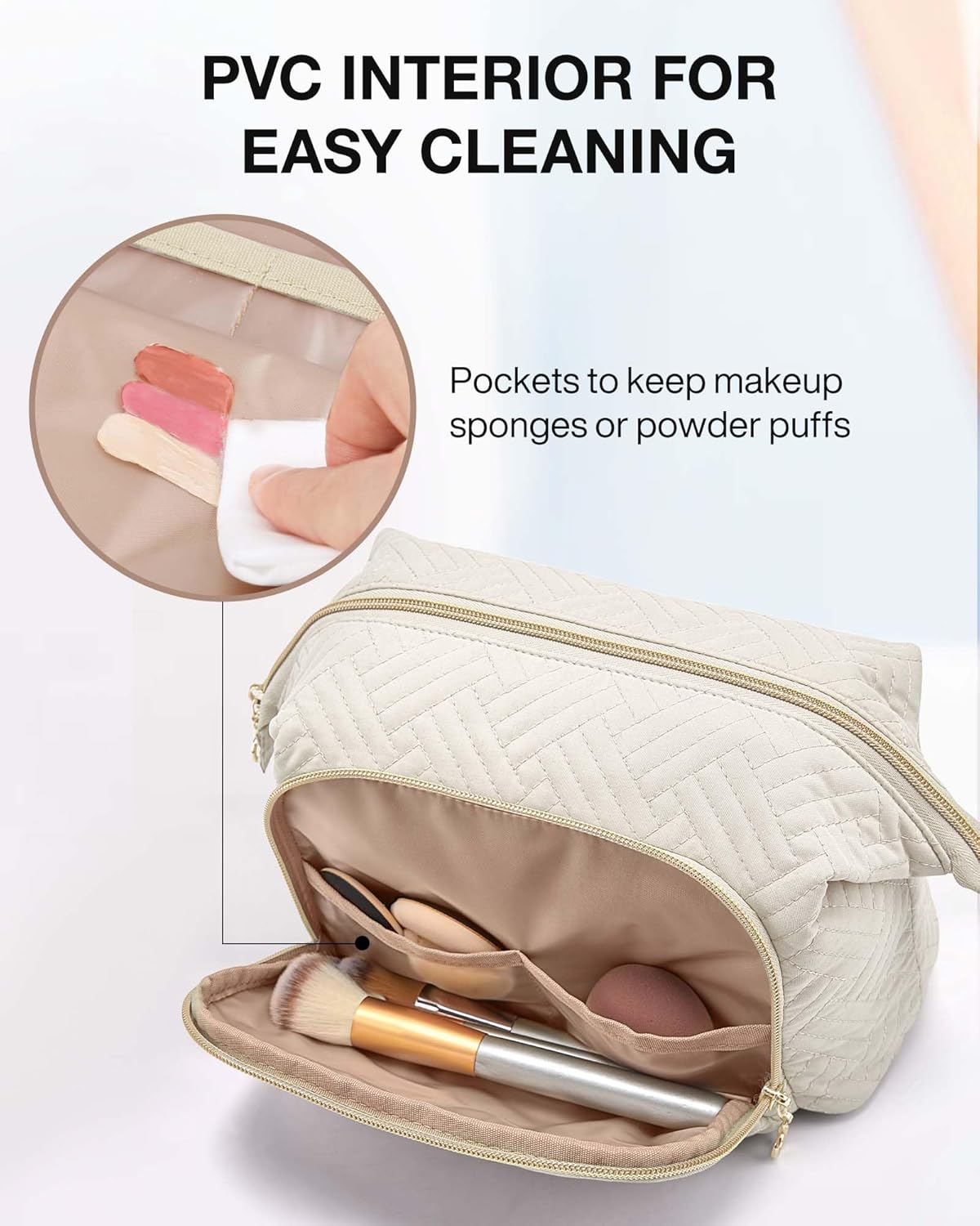 BAGSMART Bolsa de maquillaje de viaje, bolsa de cosméticos, estuche organizador de maquillaje, bolsa grande de apertura amplia para mujeres, bolso