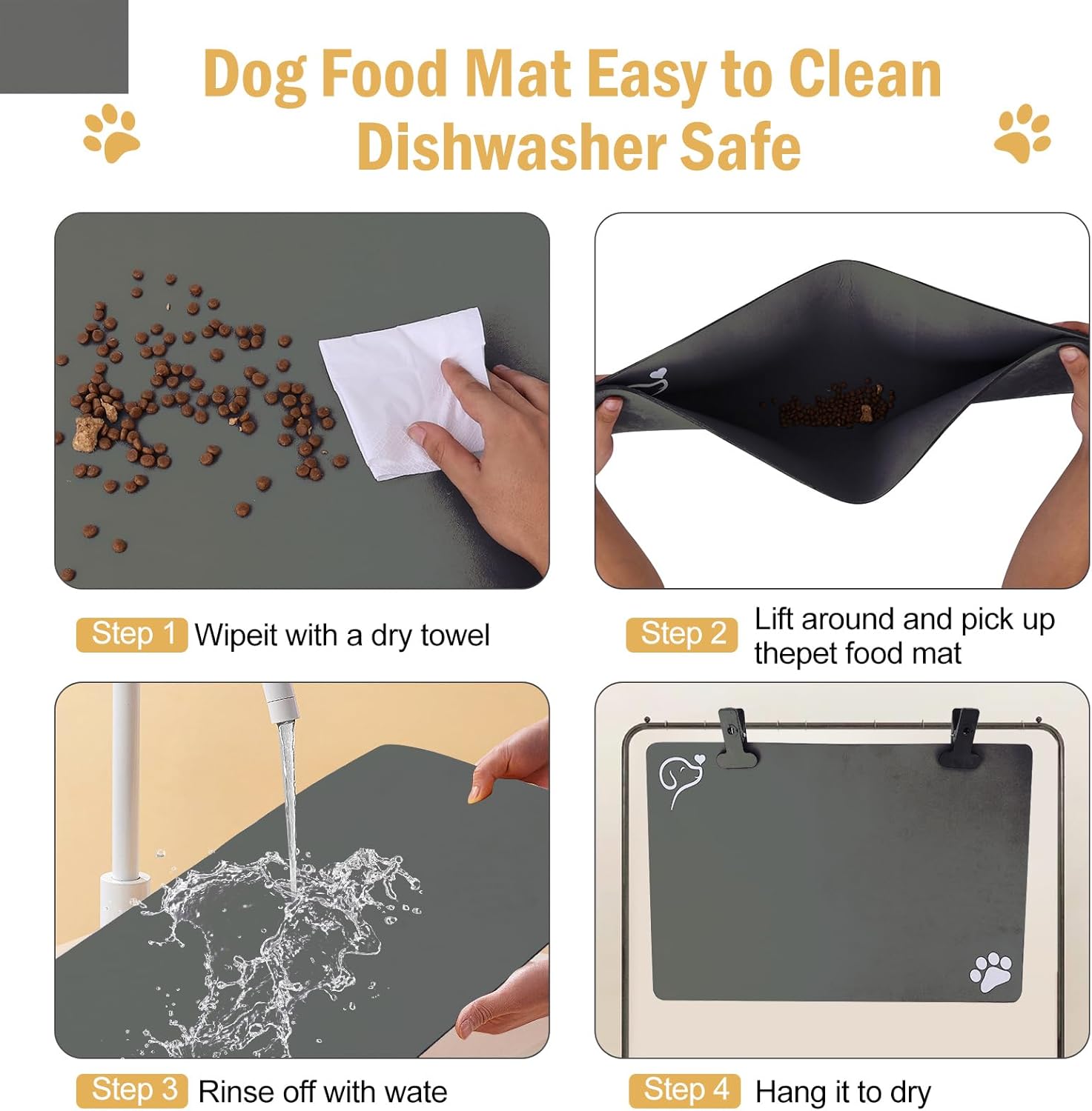IHINIRE Tapete absorbente para comida y agua, tapete de alimentación de perro de secado rápido, antideslizante e impermeable, base de goma fácil de
