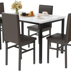 Recaceik Juego de mesa de comedor de 5 piezas para 4 personas, moderno juego de mesa de cocina de 47 pulgadas con parte superior de mármol Recaceik Juego de mesa de comedor de 5 piezas para 4 personas, moderno juego de mesa de cocina de 47 pulgadas con parte superior de mármol