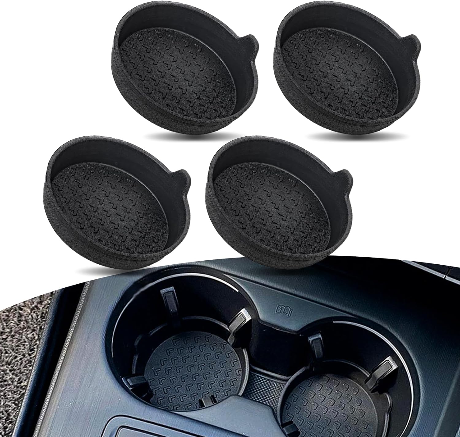 Crynod 4 PCS Car Water Coaster, 2.99″ x 0.98″ TPE Environmentally Friendly Removable Anti-Slip Pattern Cup Holder, Elevated Edge Anti-Spill