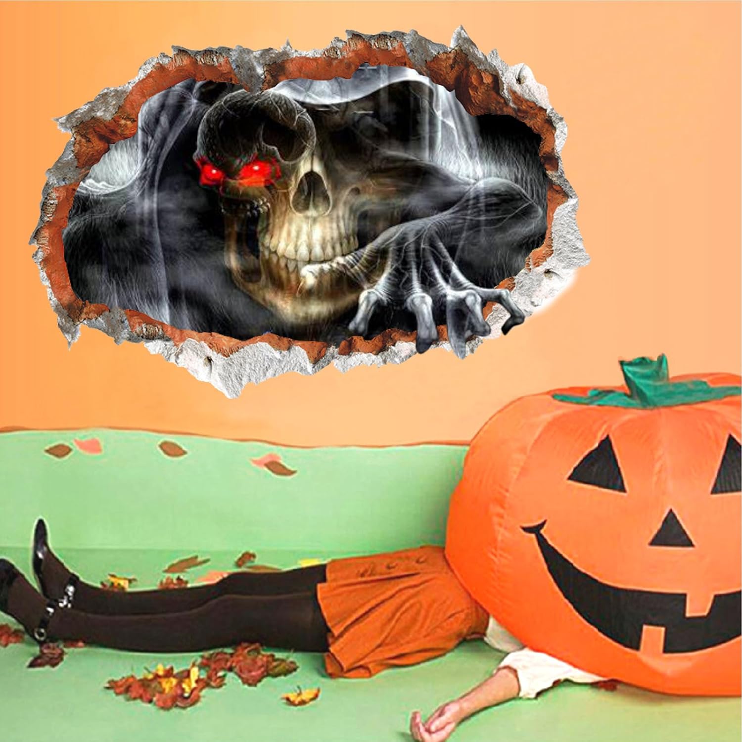 Lamkidle Calcomanías de pared de terror de Halloween, calcomanía de garra de fantasma, calcomanía 3D de romper paredes y calaveras, decoración