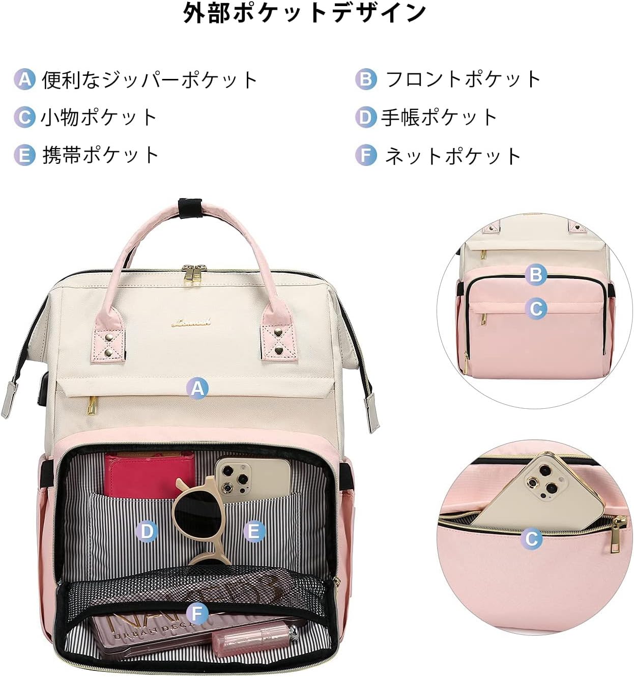 LOVEVOOK – Mochila para ordenador portátil para mujer, de moda, de negocios, de viaje, para libros, para profesor, enfermera, con puerto USB, para