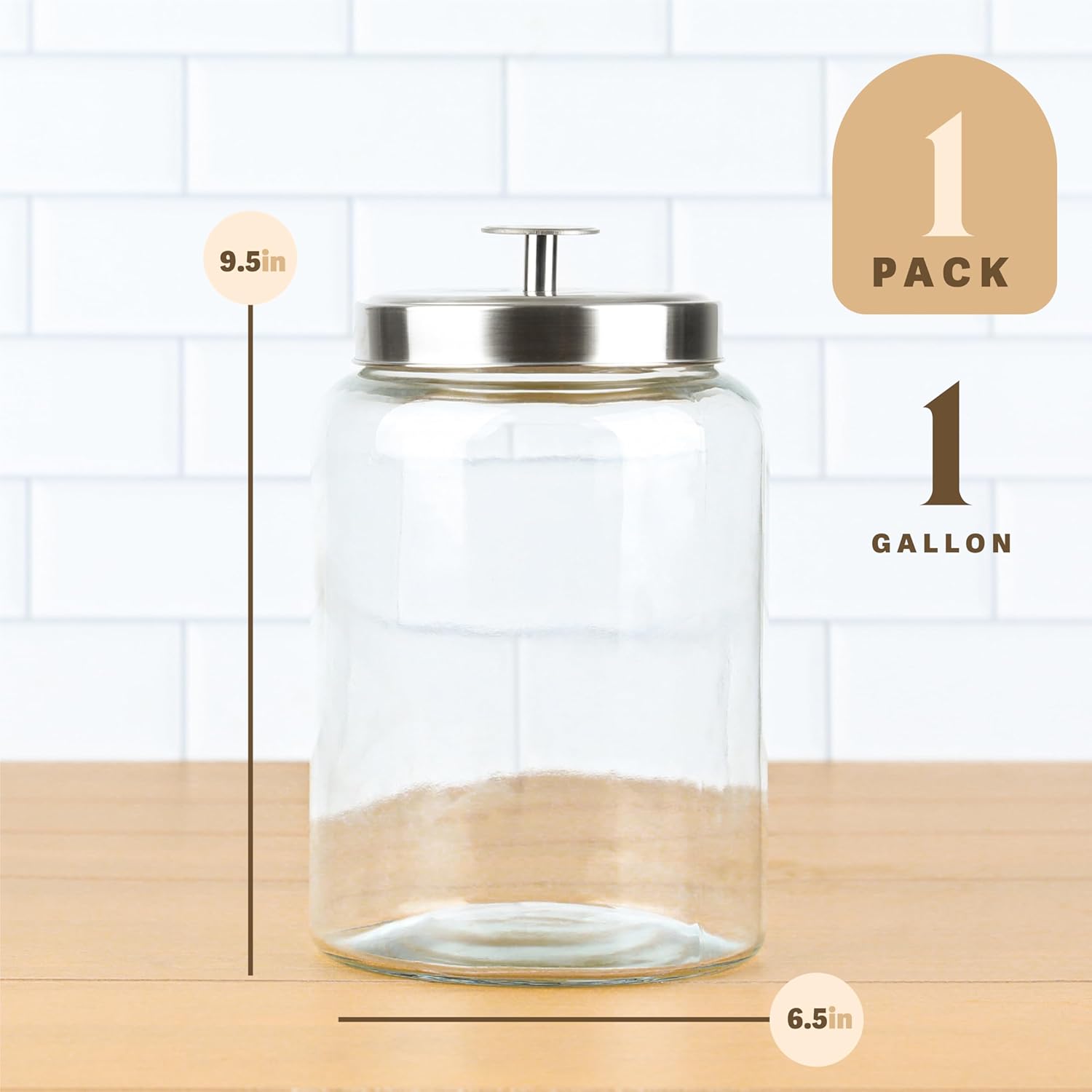 Tarro de cristal para galletas de 1 galón con tapas de metal, recipiente hermético de almacenamiento de alimentos para frescura, ideal para harina,