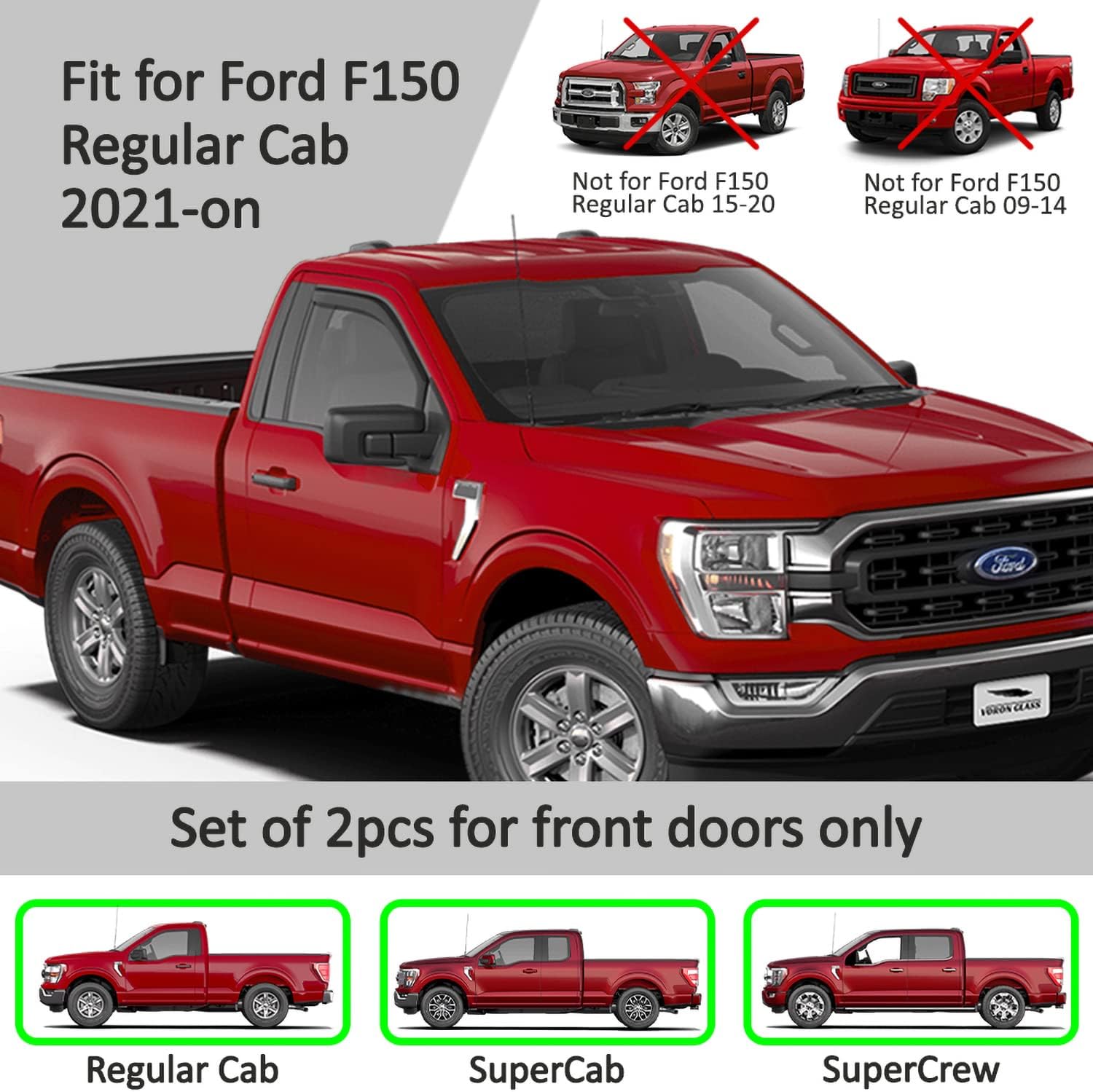 Voron Glass Protectores de lluvia extra duraderos en canal para Ford F150 2021-2024 Regular CabSuperCrewSuperCab, deflectores de ventana, viseras de