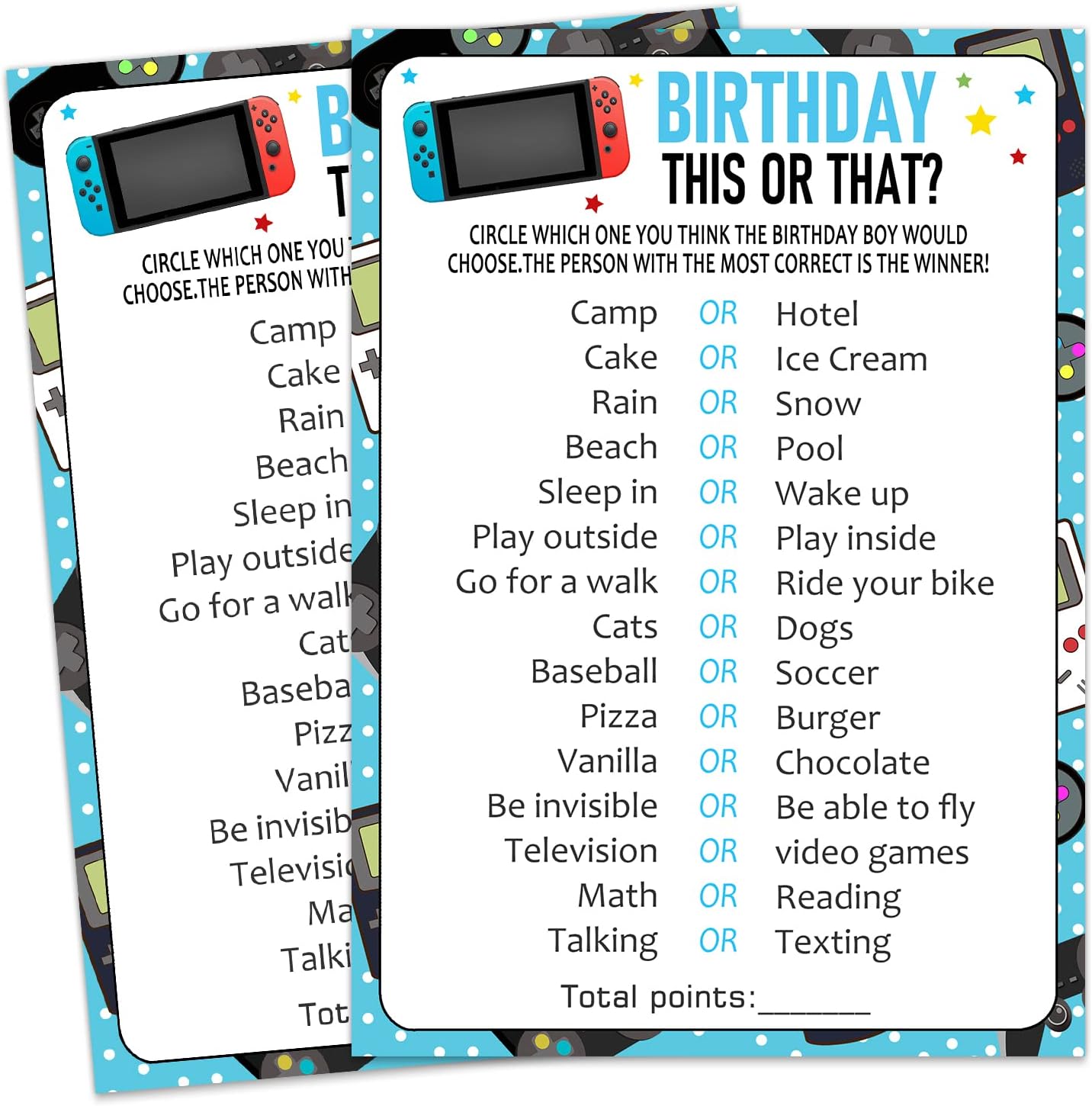 Juego de tarjetas de juego de cumpleaños de 20 años, consola de juegos de actividades para fiesta de cumpleaños de niños, actividades e ideas, para