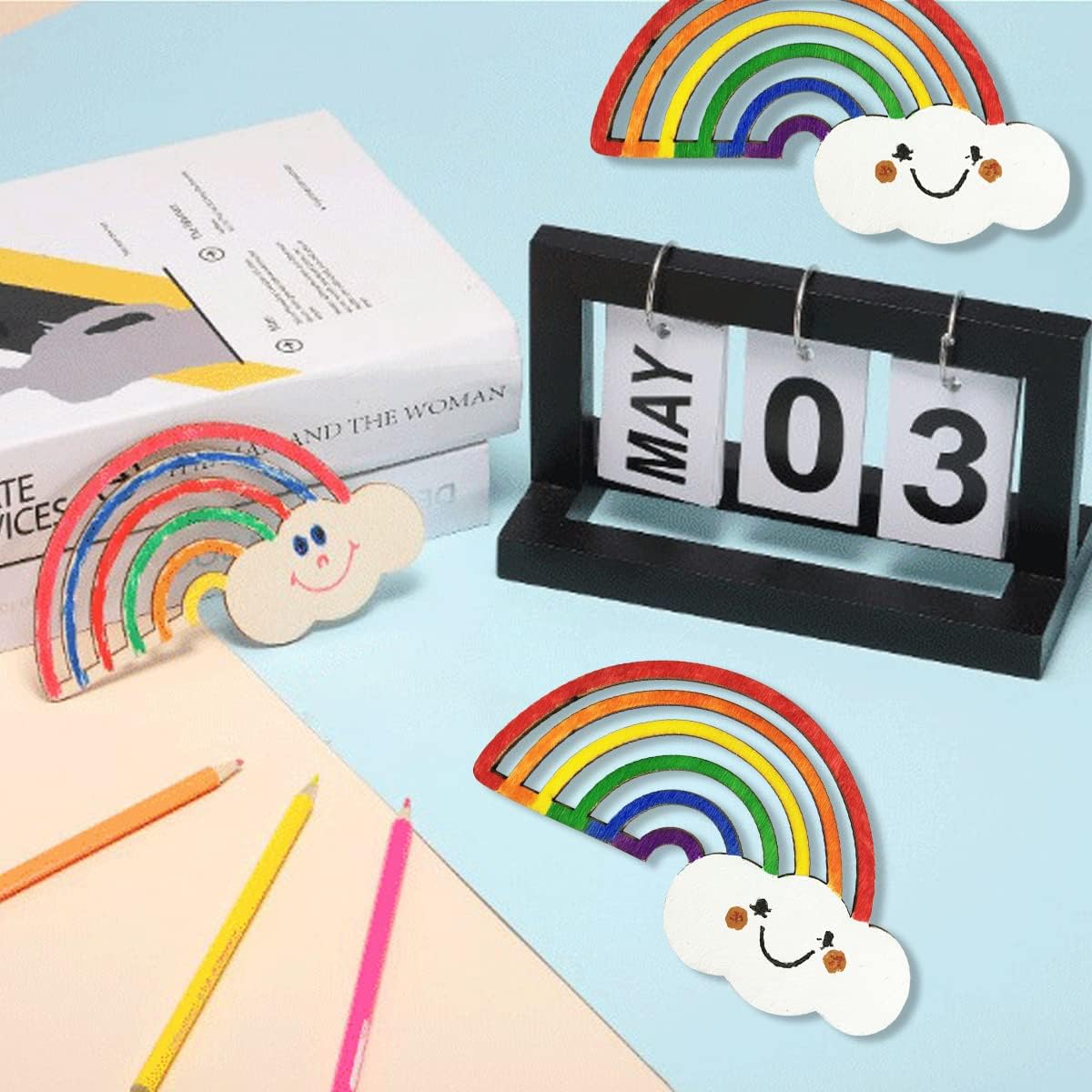 30 piezas de madera de arco iris, manualidades, recortes de madera sin terminar, discos de madera para proyectos de bricolaje para niños, decoración