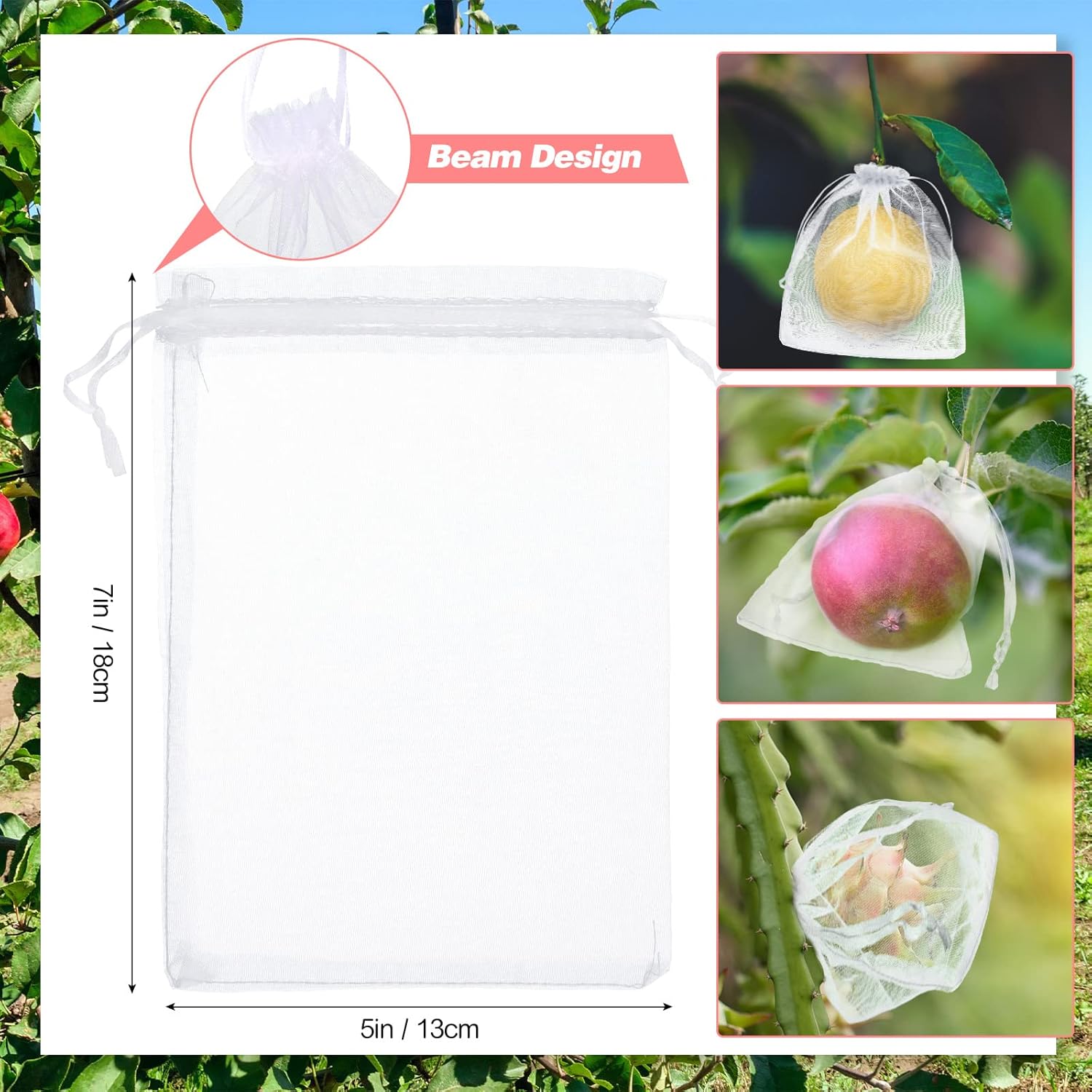 100 bolsas de protección de frutas, bolsas de red de frutas para árboles frutales, cubierta de jardín frutal, bolsa de malla de 5 x 7 pulgadas con