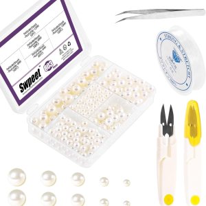 Swpeet 800 piezas de 5 tamaños de 0.157 in, 0.236 in, 0.315 in, 0.394 in y 0.472 in, cuentas de perlas perforadas blancas y tijeras con kit surtido Swpeet 800 piezas de 5 tamaños de 0.157 in, 0.236 in, 0.315 in, 0.394 in y 0.472 in, cuentas de perlas perforadas blancas y tijeras con kit surtido