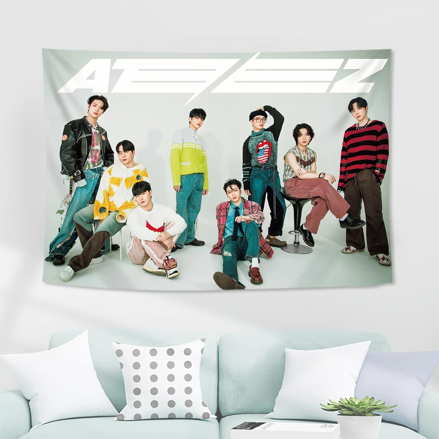 ATEEZ – Tapiz para colgar en la pared, mercancía ATEEZ, decoración de sala de estar, dormitorio, 40 x 28 pulgadas (gris)