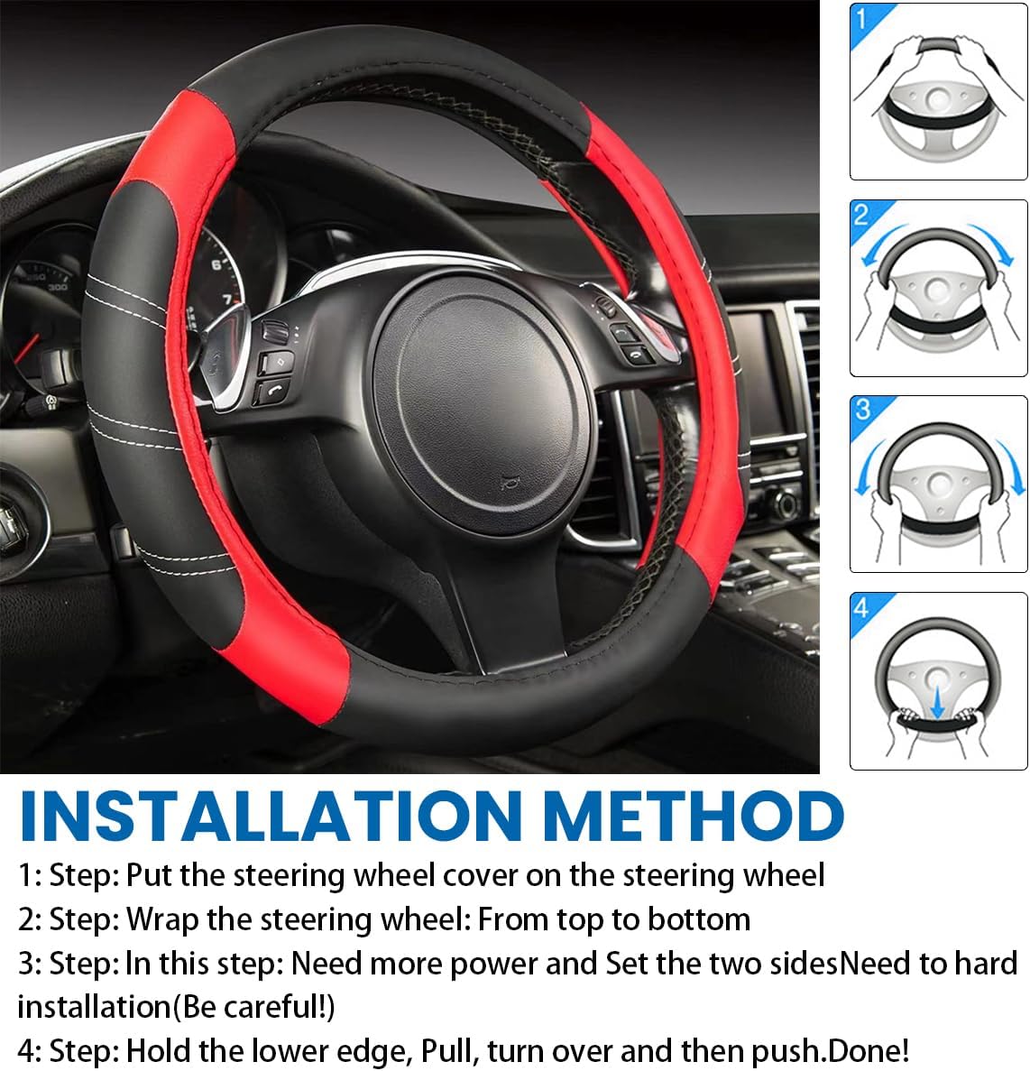 Funda universal de 15 pulgadas para volante de automóvil, protector de volante deportivo de microfibra elástica, antideslizante y transpirable,