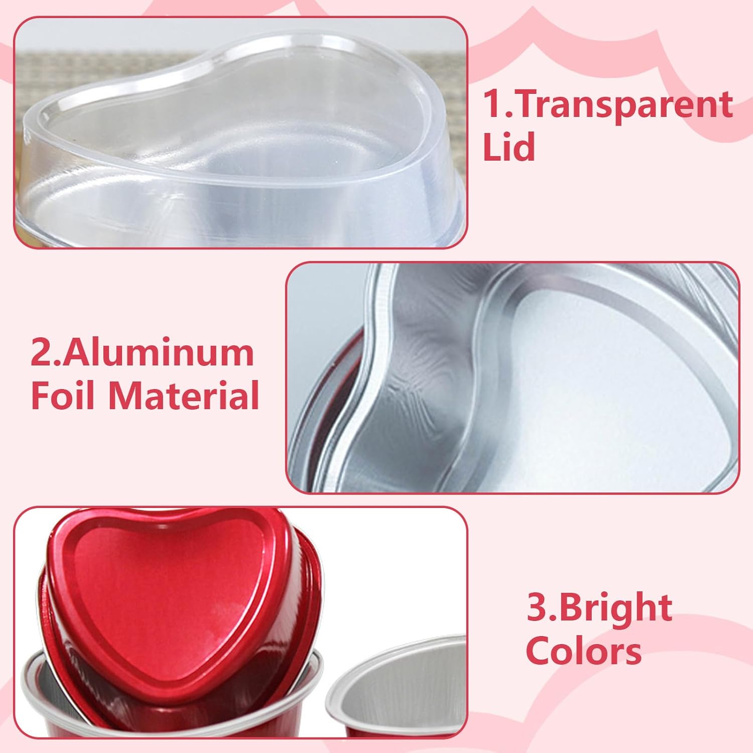 50 moldes para pasteles en forma de corazón, mini tazas de aluminio para cupcakes, 3.5 onzas líquidas, molde de papel de aluminio para pasteles con