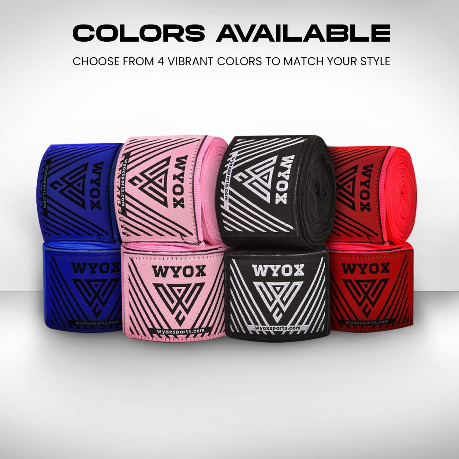 WYOX Vendas de mano de 180 pulgadas, para hombres y mujeres, color rojo, negro, rosa, azul, para boxeo, kickboxing, muay thai, artes marciales