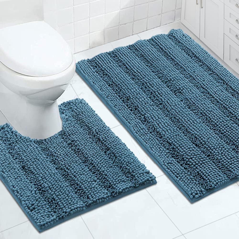 Juego de tapetes para baño de felpilla antideslizantes para baño, tapetes peludos súper absorbentes para bañera, regadera, inodoro, alfombra de baño