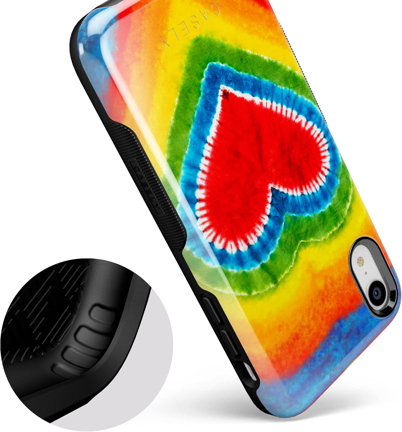 Casely Funda para iPhone XR  Funda con diseño de corazón teñido anudado