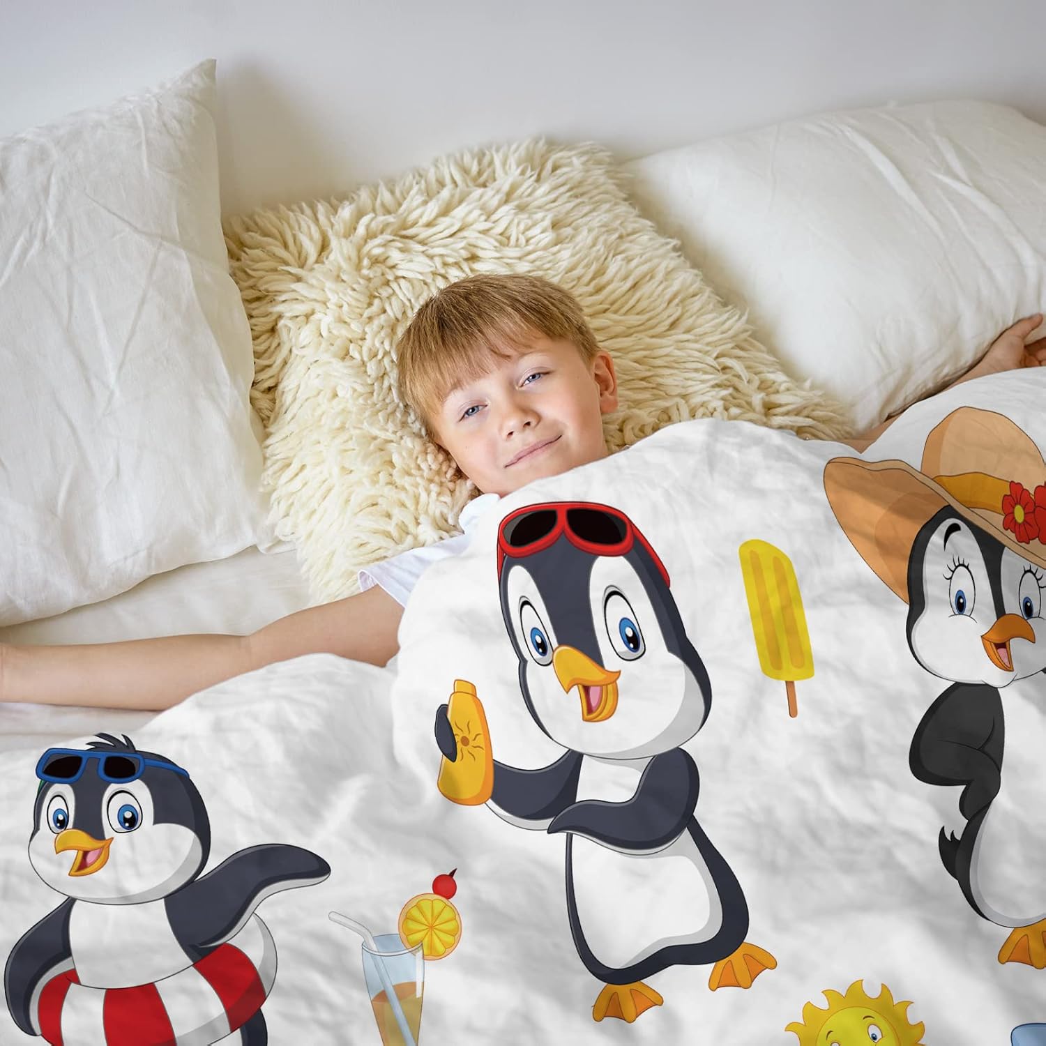 Manta de pingüino para niños, bonita manta con estampado de animales antárticos para niños y niñas, suave y acogedora manta de franela ligera de
