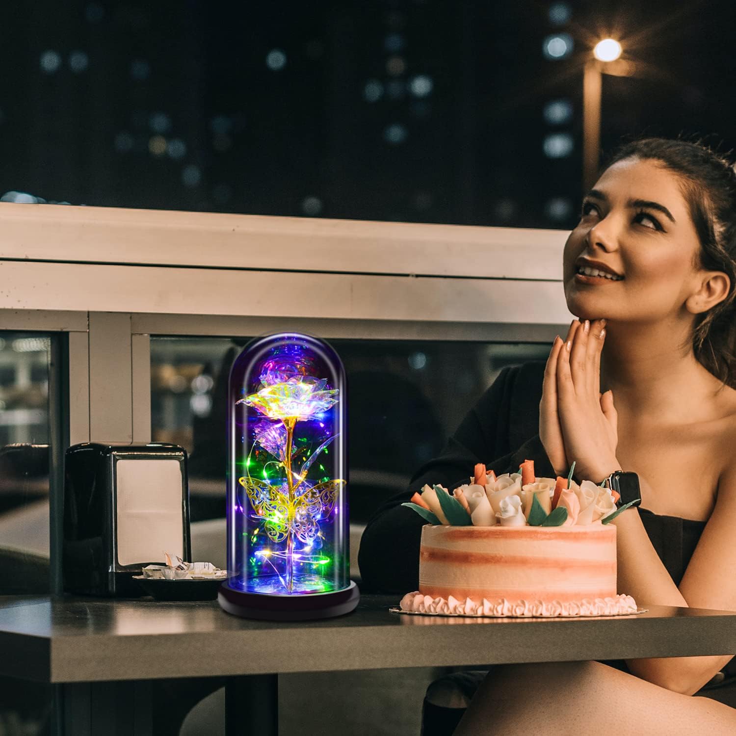Regalo de cumpleaños para mujer, regalos de rosas para ella, flores artificiales que duran en una cúpula de cristal, regalos únicos para el día de