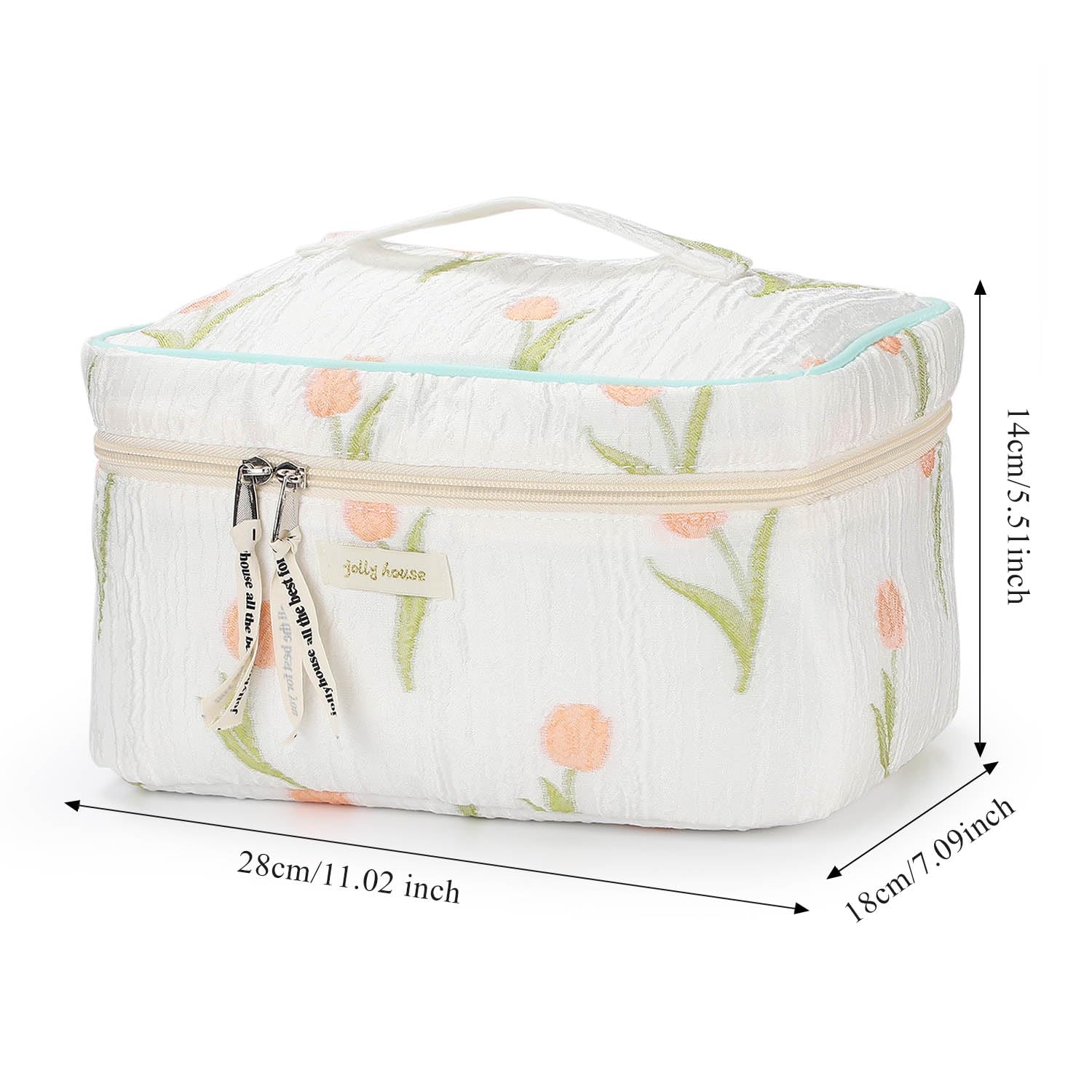 Sightor Bolsa de maquillaje de algodón, bolsa acolchada para cosméticos con asa, bolsa de aseo de viaje de gran capacidad para mujer, bonita bolsa