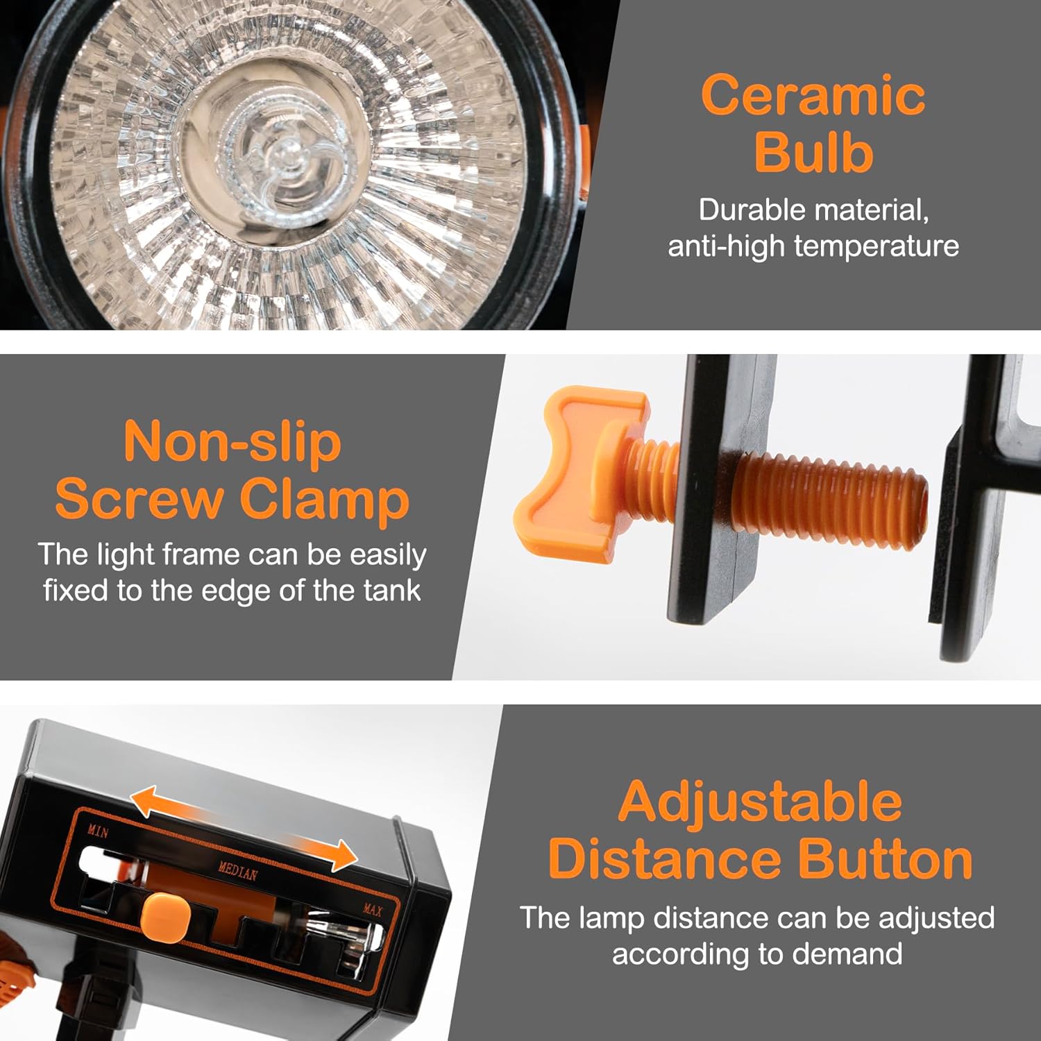 Clioran Lámpara UV de calor de reptil, luz UVA UVB con clip de tornillo, brazos giratorios ajustables de 360, lámpara Gecko de calefacción de