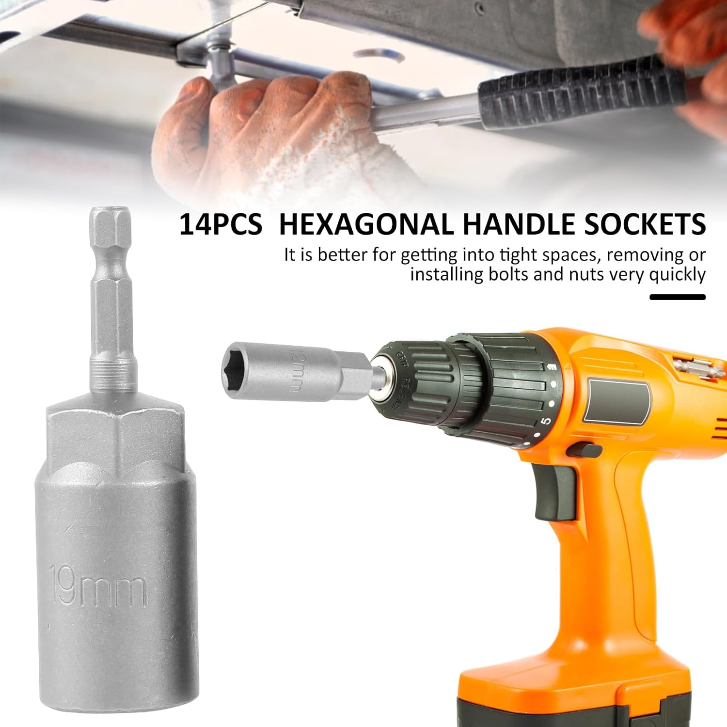 Juego de 14 llaves hexagonales, kit de adaptador de enchufe profundo de 0.394 a 0.794 pulgadas, juego de brocas de tuerca de cambio rápido,