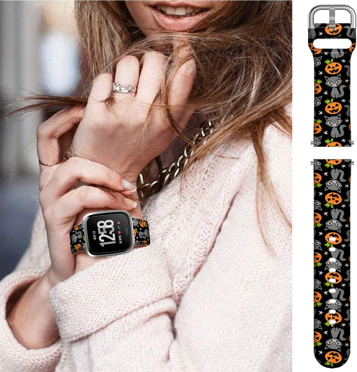 Correa deportiva de repuesto de silicona con diseño floral de Navidad, no se decolora, compatible con Fitbit Versa 2, Fitbit Versa, Versa Lite,
