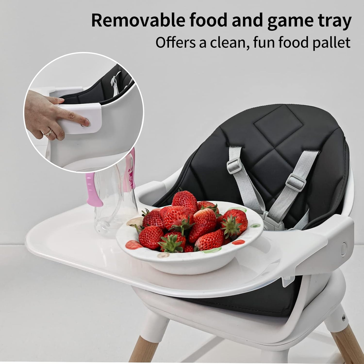 Silla alta de madera 6 en 1, sillas altas para bebés y niños pequeños, sillas altas para bebé con patas ajustables y bandeja apta para lavavajillas,