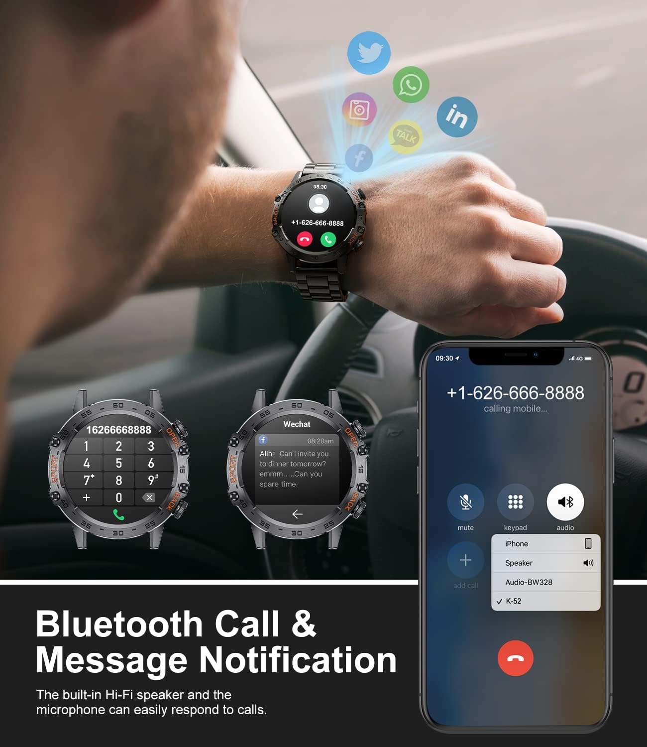 Reloj inteligente militar para hombre, batería larga de 400 mAh, reloj inteligente resistente con llamada Bluetooth, rastreador de actividad física
