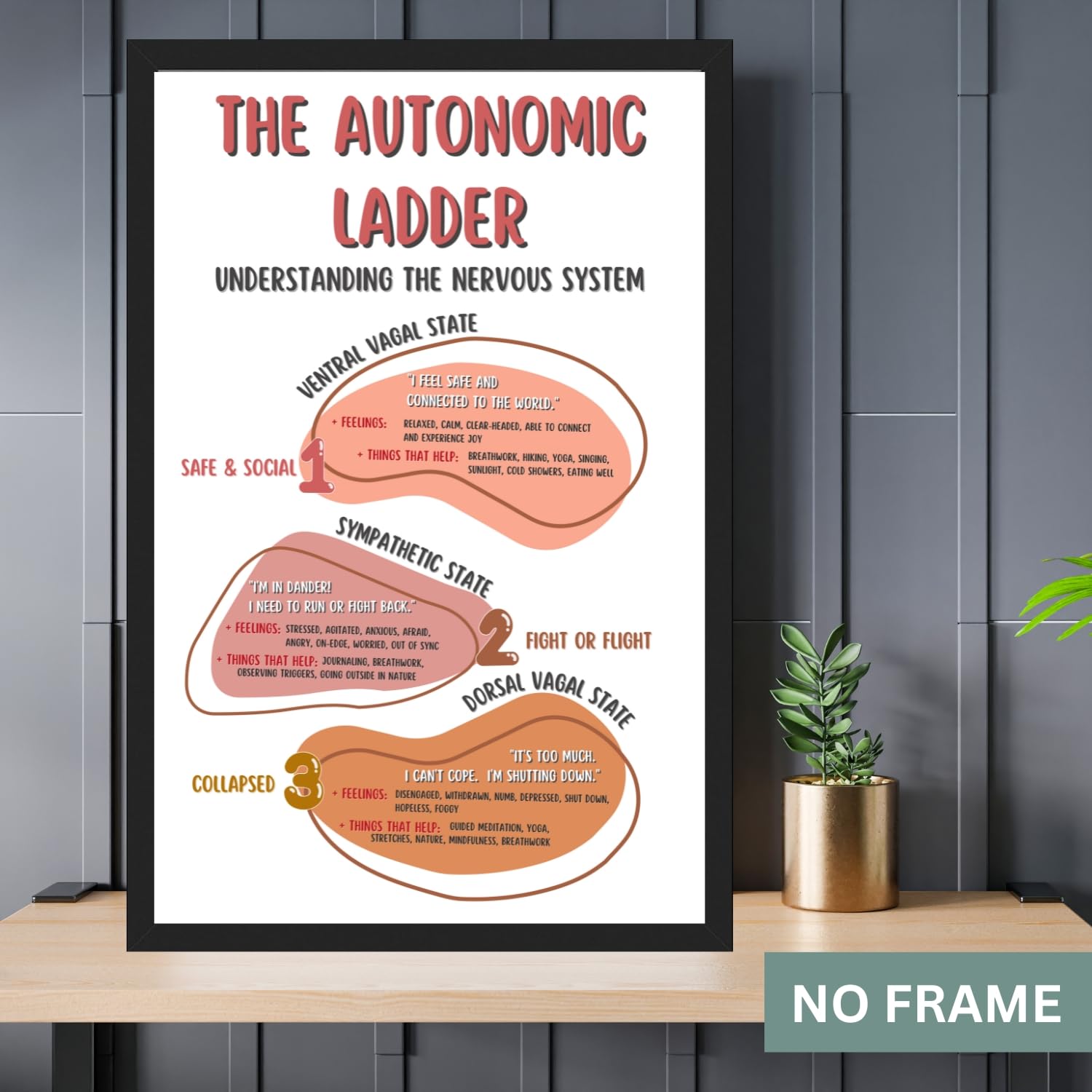 Autonomic Ladder Poster, Boho Mental Health Posters, Counseling Office Printed Wall Decor, Classroom Wall Art – 11×17 in. LAMINATED – No Frame