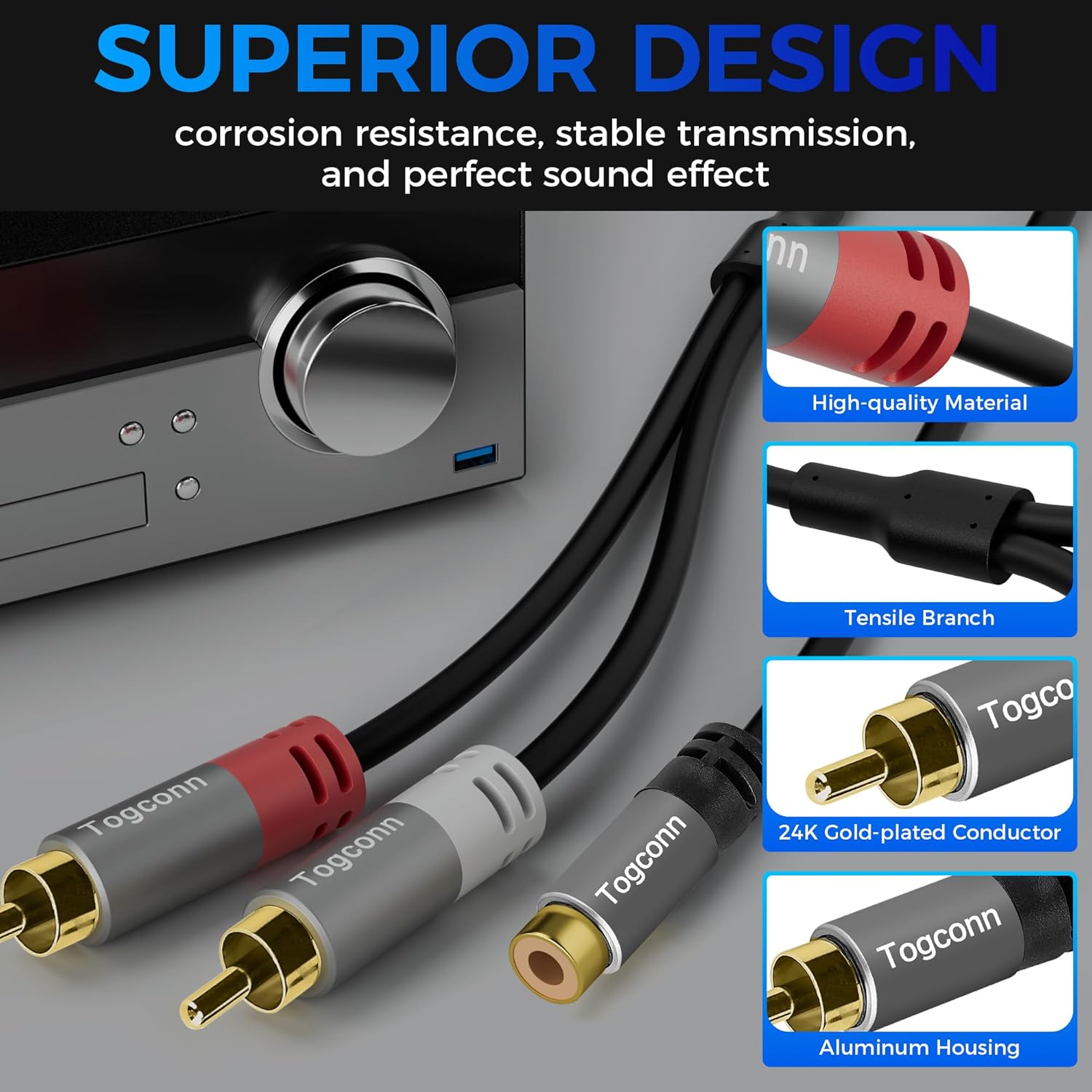 Cable divisor RCA Y-RCA, 1 RCA hembra a 2 RCA macho altavoz de audio adaptador Y, cable divisor de audio RCA corto para audio de automóvil,