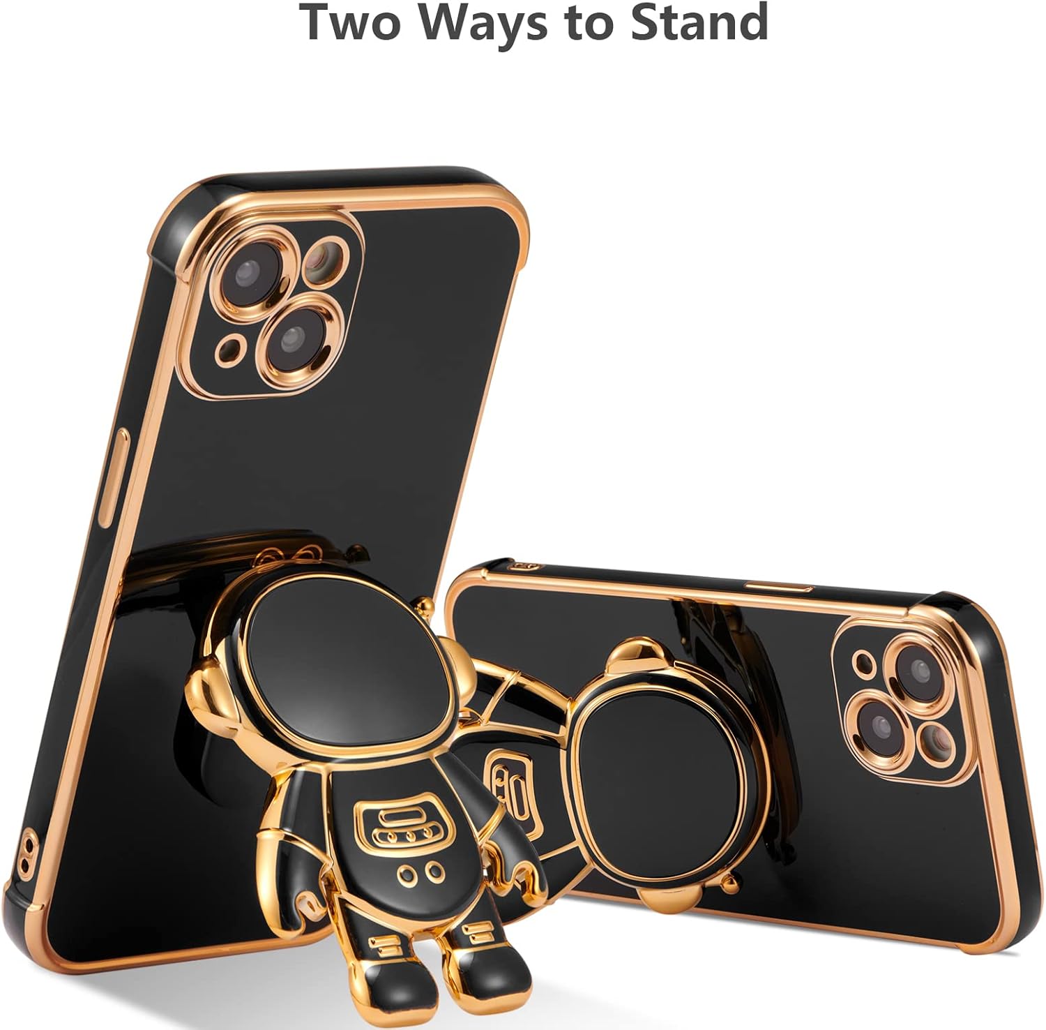 RALEAVO Funda para iPhone 15, bonita funda para teléfono de astronauta 6D con soporte, cubierta de lujo chapada en lujo, ajuste delgado, a prueba de