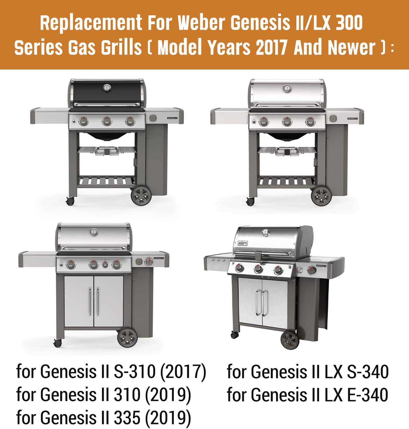Barras aromatizantes de 17 pulgadas para Weber Genesis II E-310 E-315 S-335, para repuesto de piezas de parrilla Weber Genesis IILX Serie 300 (2017