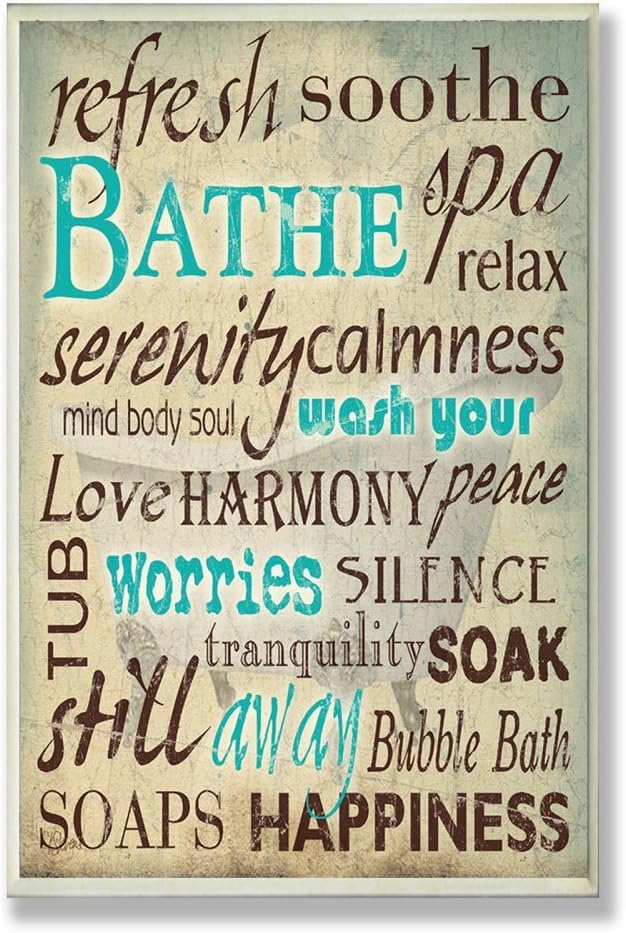 Stupell Home Décor Bathe Wash Your Worries – Placa de pared para baño, 10 x 0.5 x 15, fabricada con orgullo en Estados Unidos