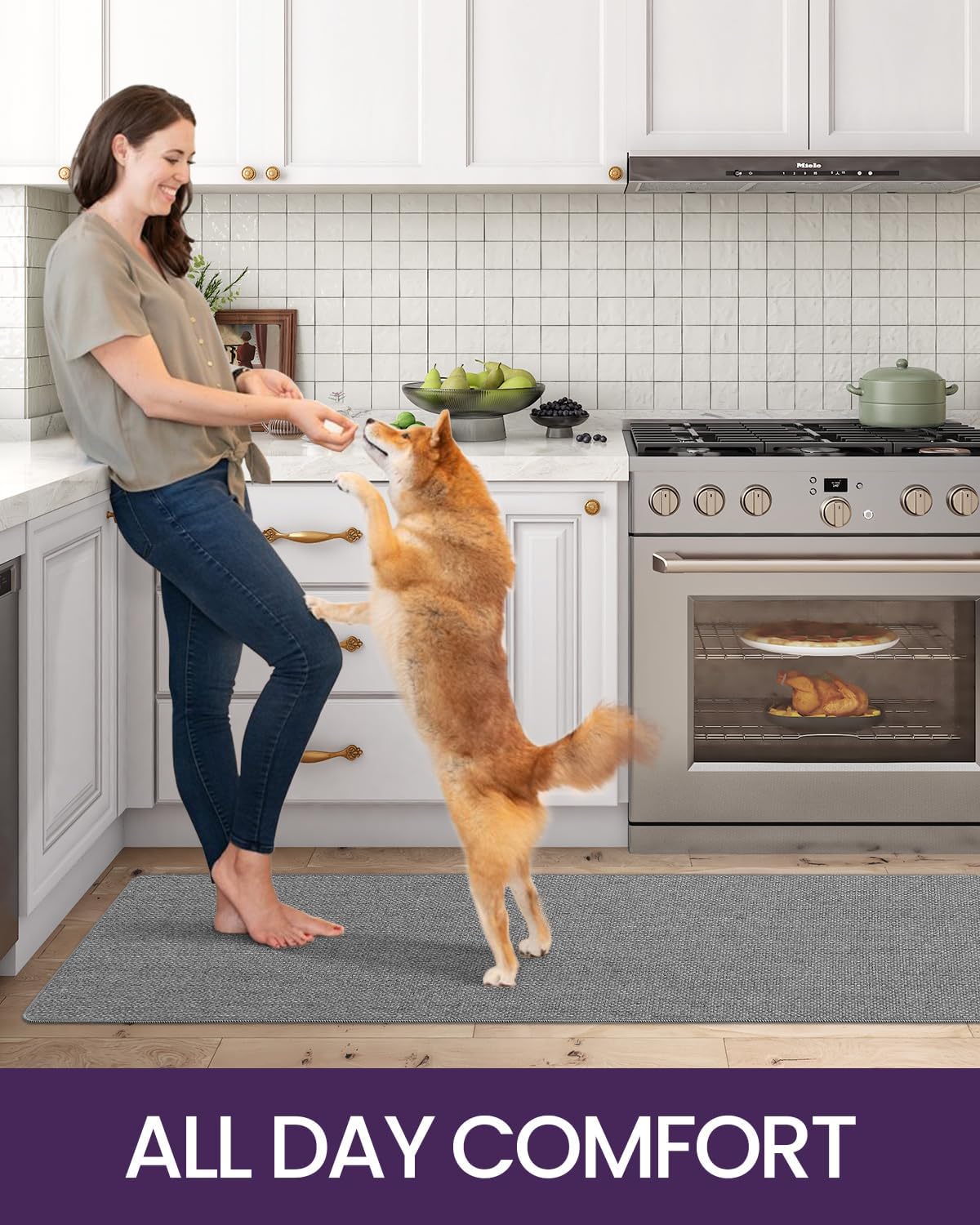 DEXI Juego de 2 alfombras y tapetes de cocina, delgados, antideslizantes, lavables, tapetes de cocina absorbentes para el piso, tapete cómodo para