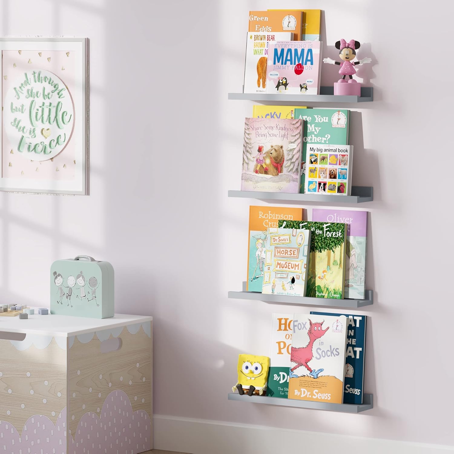 Wallniture Denver Estantes flotantes de 17 pulgadas para pared, estantes flotantes para libros para habitación de niños, estantes de guardería para