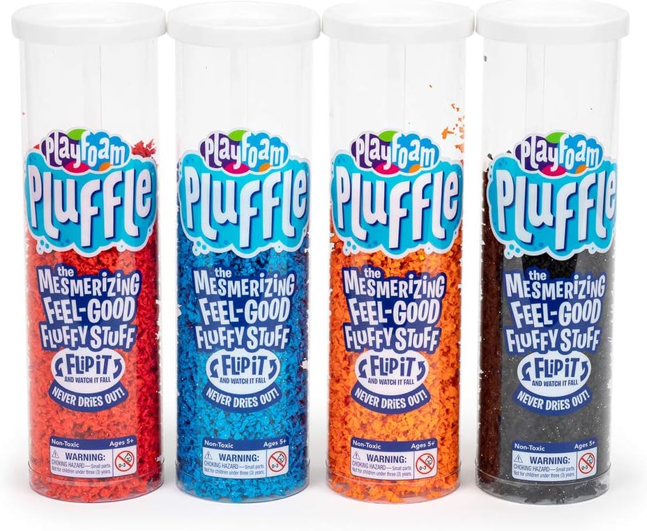 Educational Insights Playfoam Pluffle para contenedores sensoriales, paquete de 4 unidades, rojo, azul, naranja y negro, a partir de 3 años