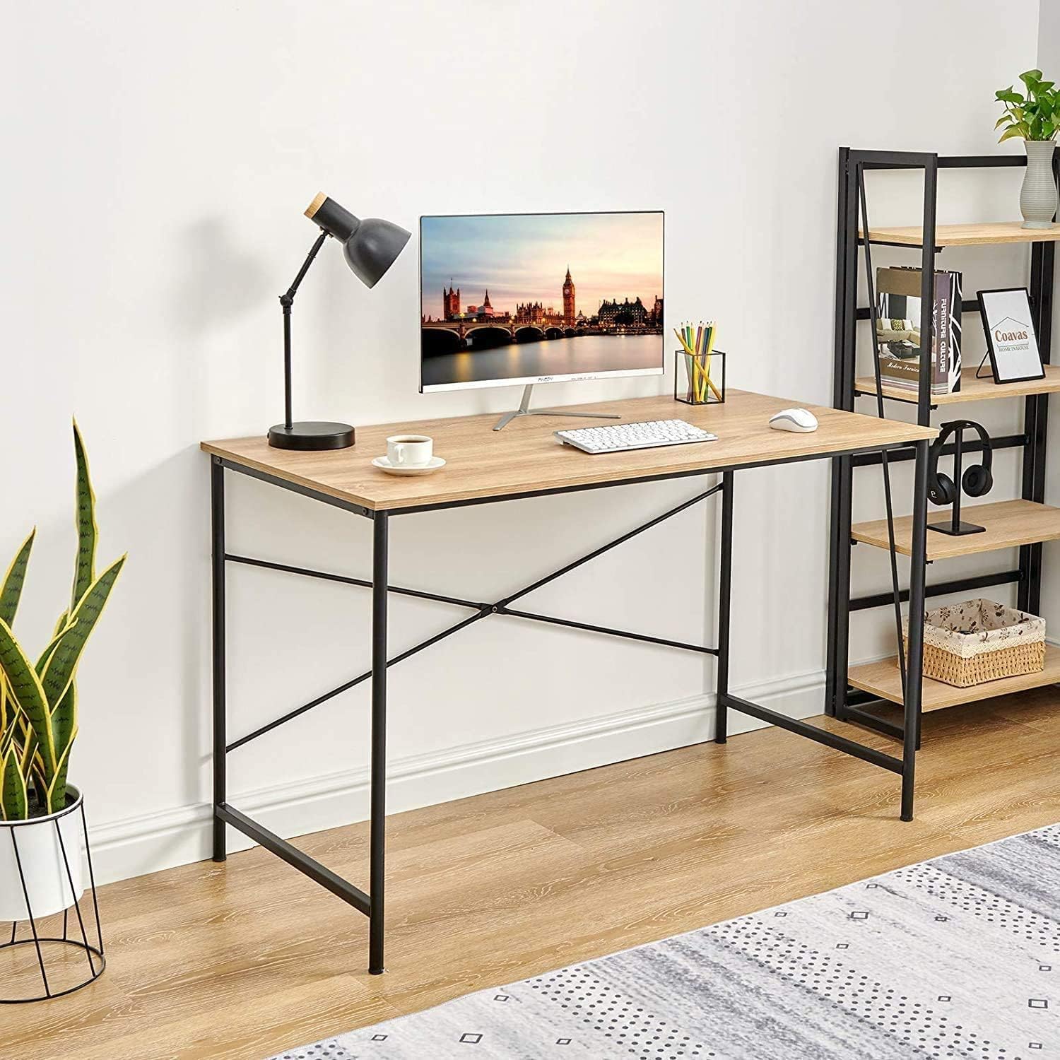 Escritorio de lectura para estudiante de 47 pulgadas, mesa de trabajo de madera, escritorio de computadora para oficina en casa y sala de estar
