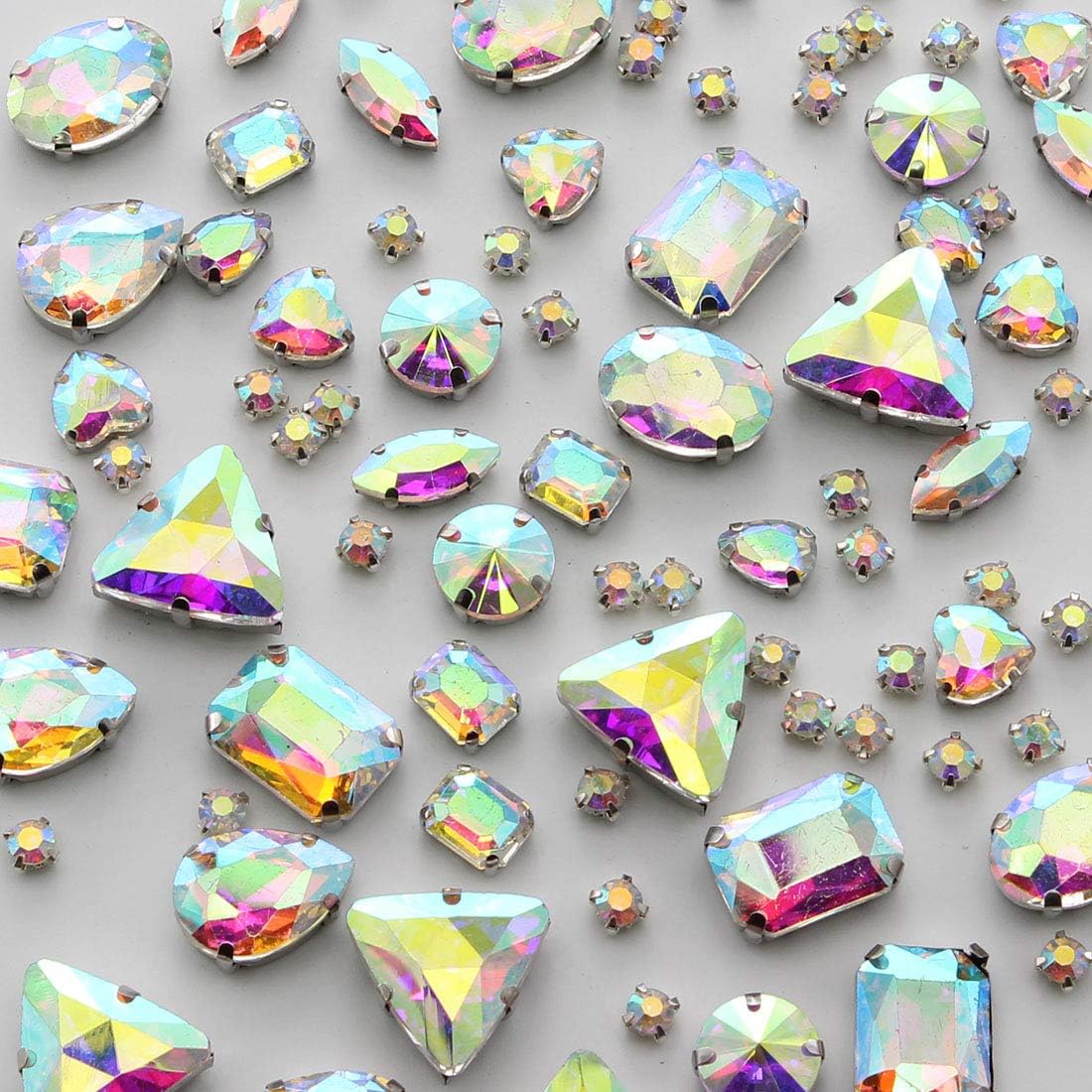 TANOSII 100 diamantes de imitación para coser con formas mixtas, gemas de cristal para coser en gemas de cristal, parte trasera plana con garra