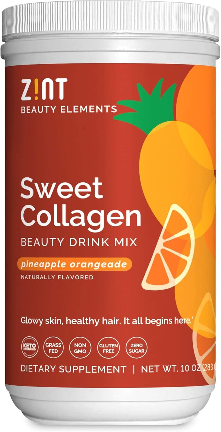 Zint Mezcla de bebida de belleza en polvo de colágeno dulce (piña orangeade) delicioso suplemento proteico de péptidos de colágeno hidrolizados,