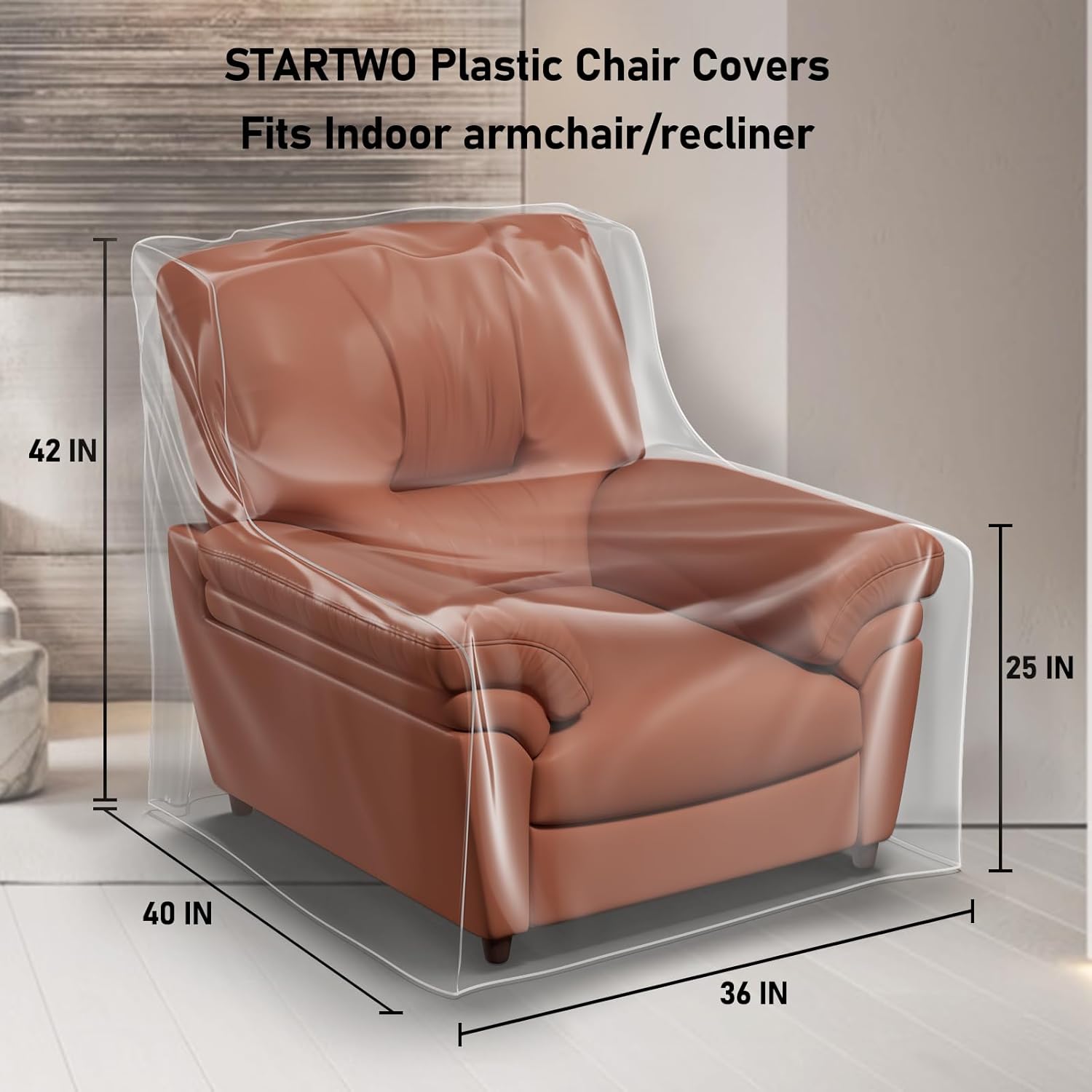 STARTWO Paquete de 2 fundas de plástico para sillón reclinable, transparente resistente, cubierta de vinilo transparente de PVC grueso, impermeable,