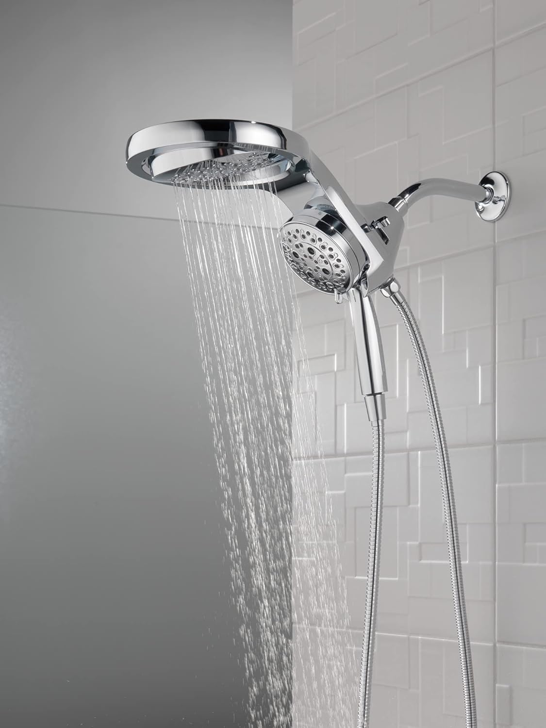Delta Faucet HydroRain H2Okinetic 58680-PR – Regadera doble de 5 pulverizaciones con rociador de mano y manguera, regaderas de mano, regadera