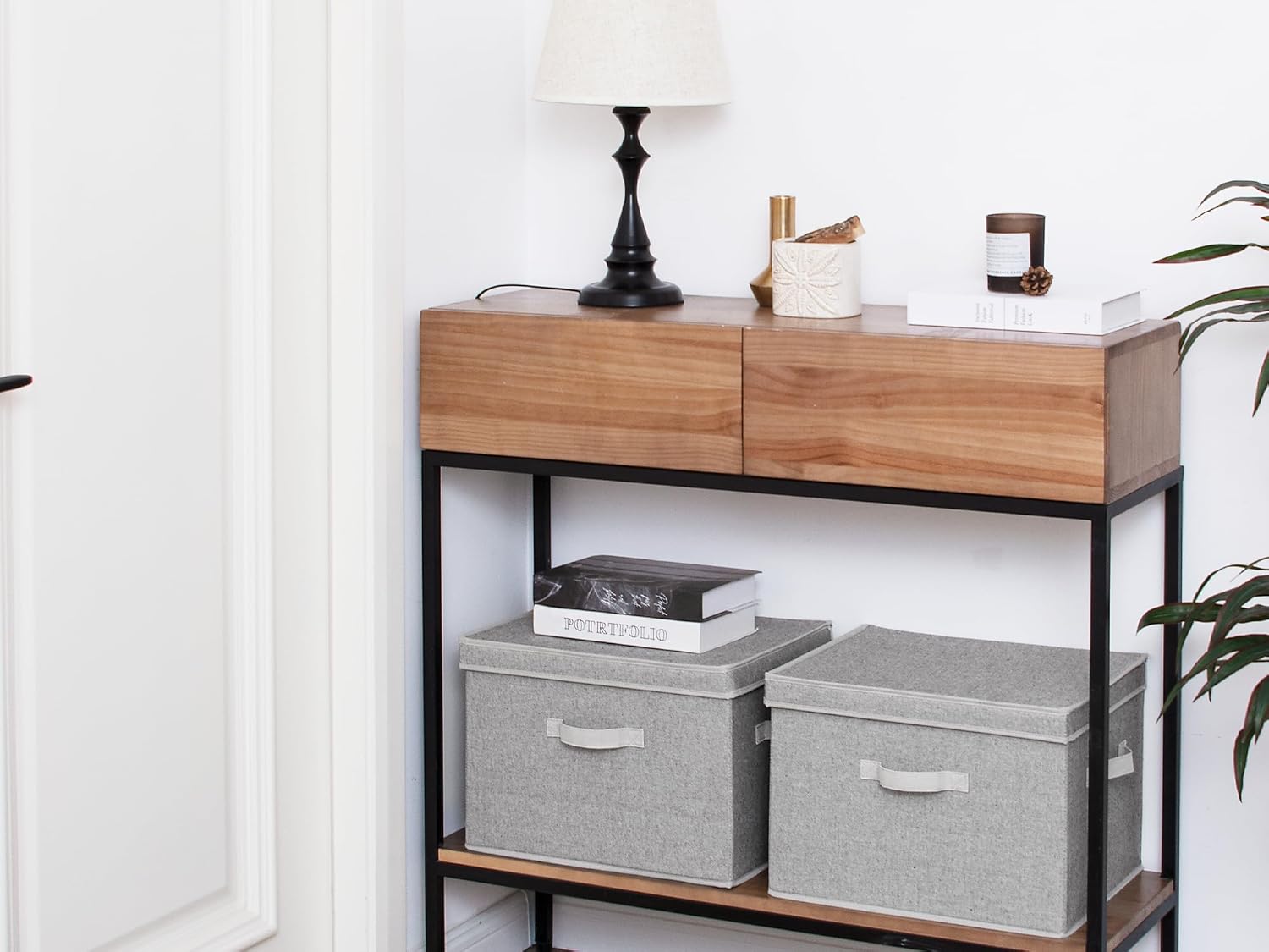 StorageWorks Contenedor de almacenamiento para armario con tapas, cajas de almacenamiento decorativas con asas, contenedores de almacenamiento de