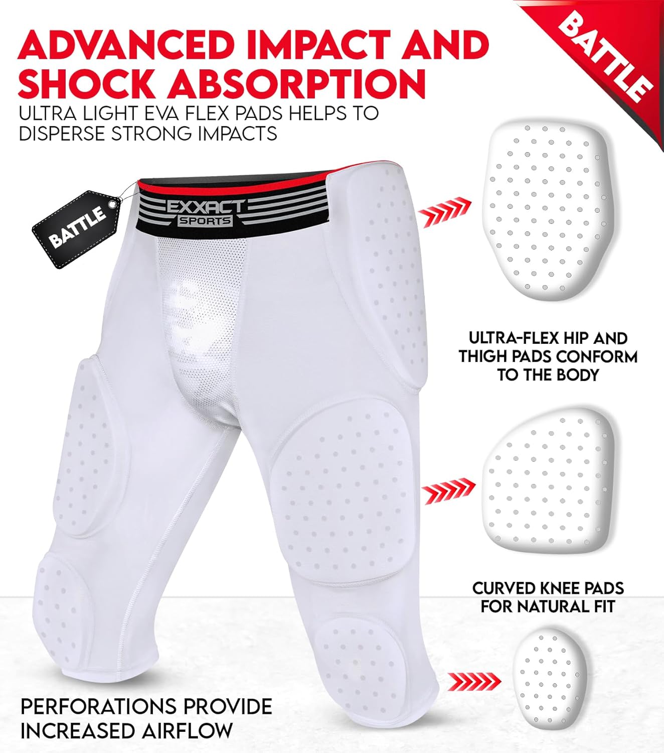 Exxact Sports Battle 7-Pad Football Girdle for Men & Boys – Finest Padded Compression Shorts, Mens Girdle Football with Cup Pocket, Adult & Youth