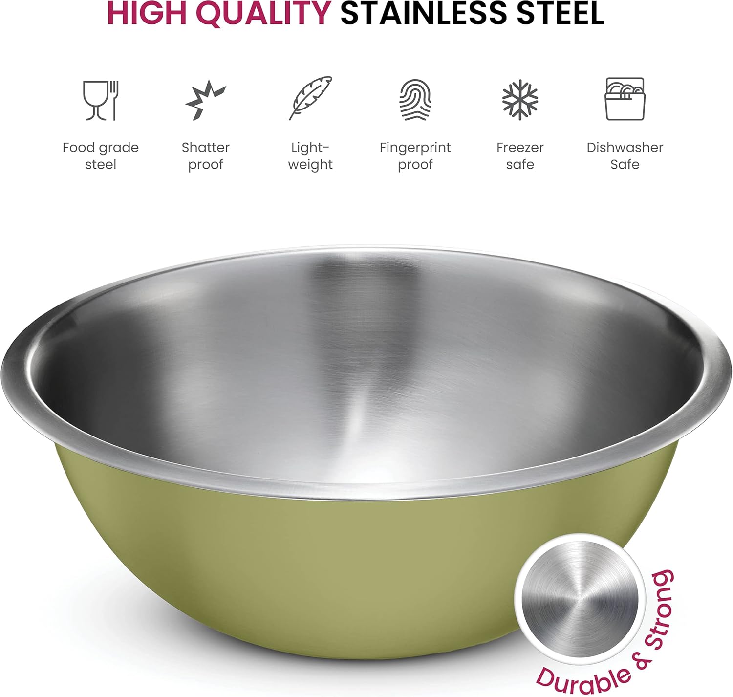 FineDine Cuencos de acero inoxidable, fáciles de limpiar, cuencos anidables para almacenamiento de ahorro de espacio, ideales para cocinar, hornear,