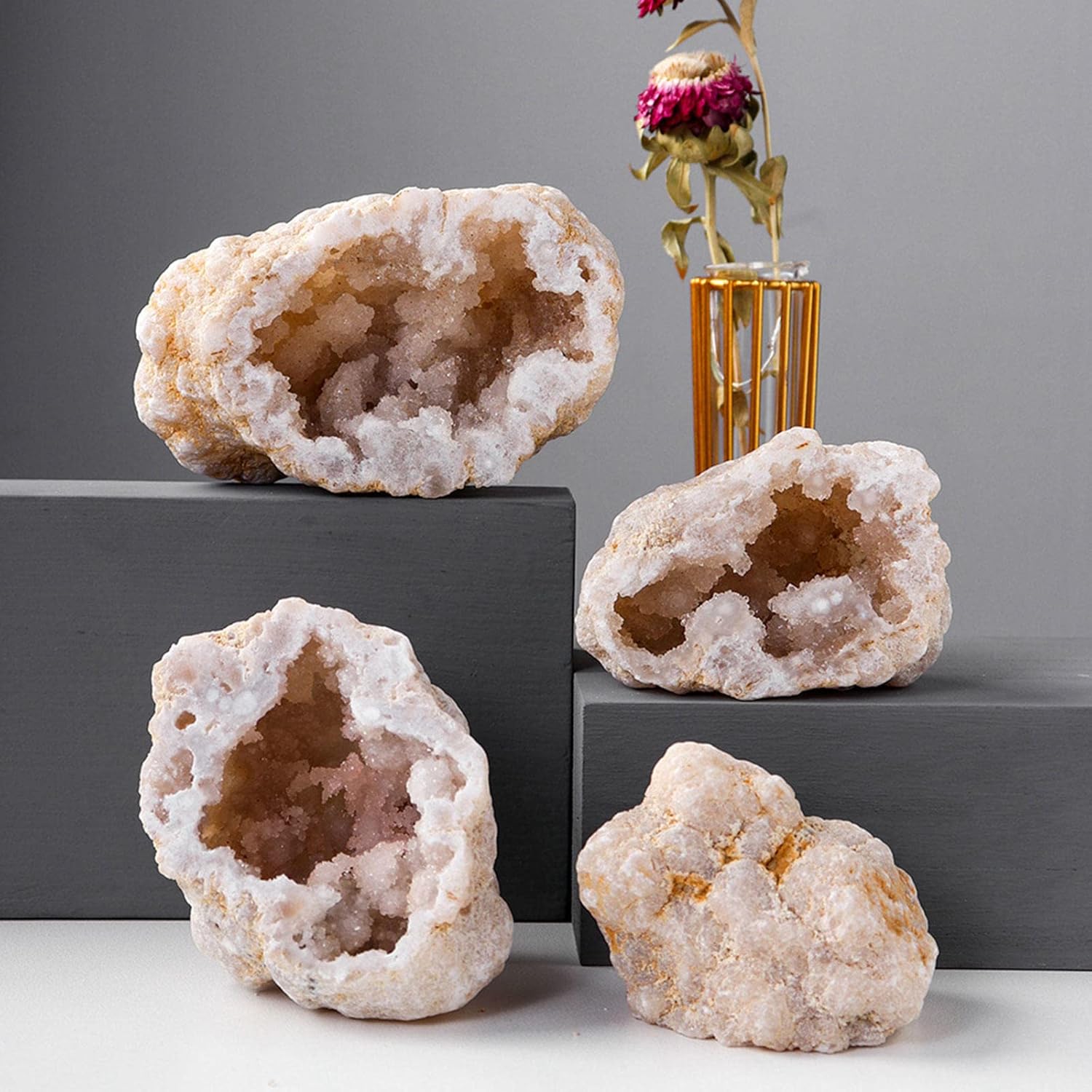 Rebanada de geoda de ágata natural, racimo de cuarzo, puntos de cristal, minerales, espécimen, racimo de cuarzo de cristal de alta energíaDruzy