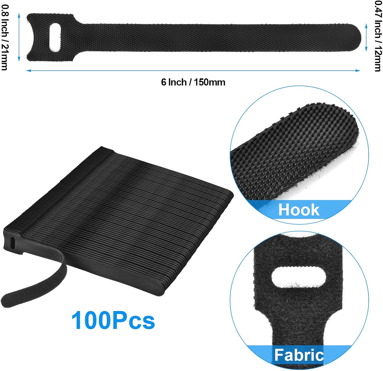 100 bridas reutilizables de fijación, lazos de cable ajustables de 6 pulgadas, correas de organización de cables, organizador de cables, lazos de