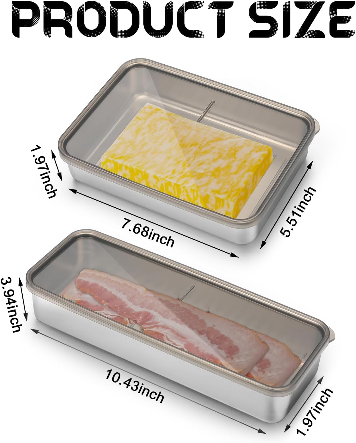 Recipientes de tocino de queso para refrigerador, de acero inoxidable, herméticos, para almacenamiento de carne de delicatessen, para refrigerador,