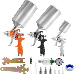 VEVOR Juego de pistola pulverizadora de aire de pintura profesional, 11 piezas con 2 tamaños completos, 1 pistola pulverizadora de detalles de VEVOR Juego de pistola pulverizadora de aire de pintura profesional, 11 piezas con 2 tamaños completos, 1 pistola pulverizadora de detalles de