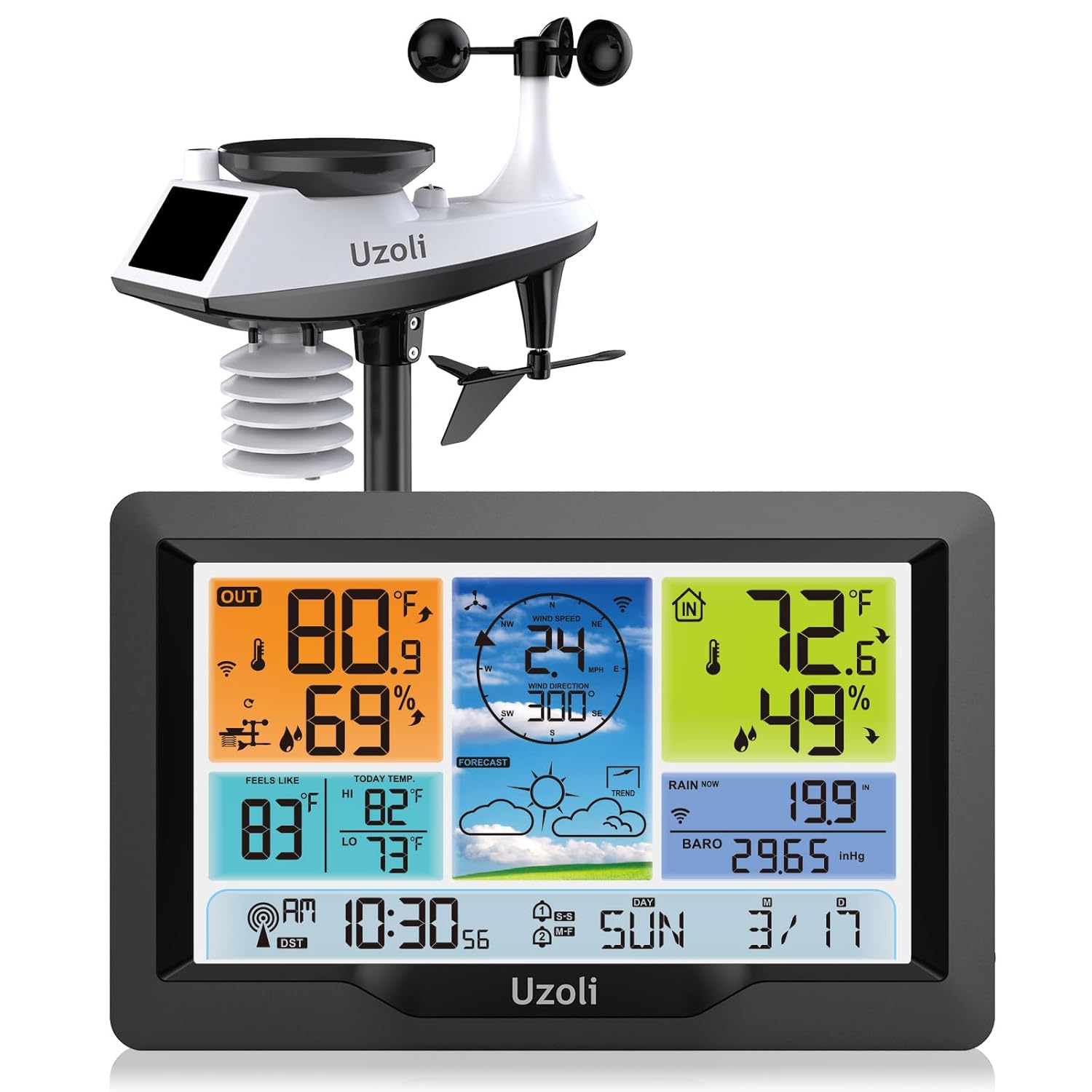 Uzoli EM3390D Estación meteorológica inalámbrica para interiores y exteriores, estaciones meteorológicas para el hogar con medidor de lluvia y