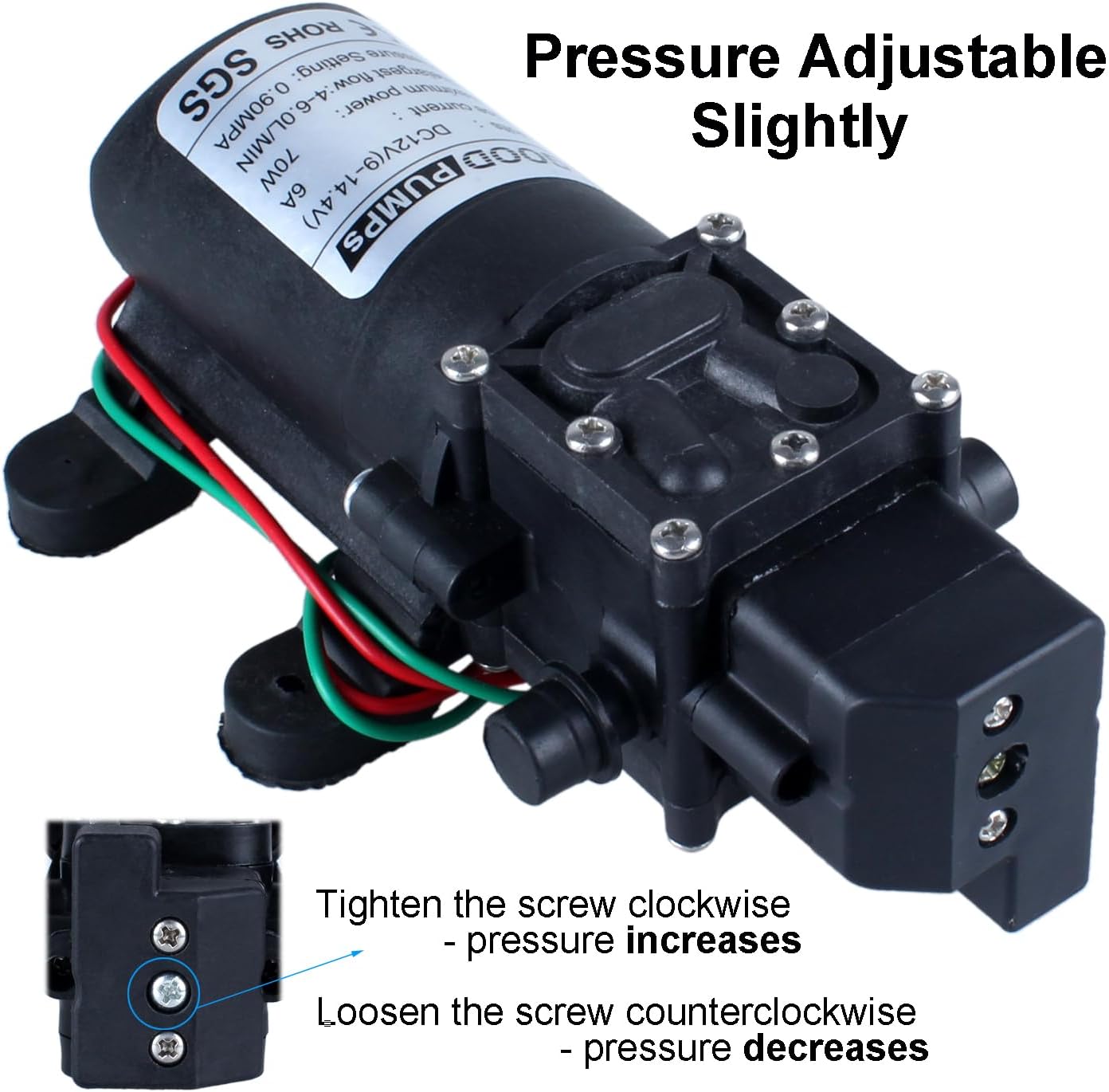Pulverizador de bomba de 12 V CC 70 W 0.9MPA 130 psi Bomba de presión de agua Bomba de refuerzo para el hogar Bomba de diafragma Conectar a