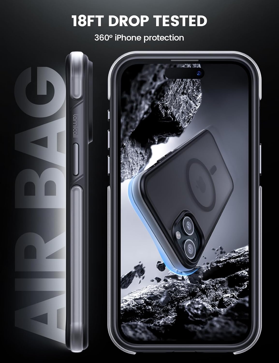 Lamicall Funda magnética para iPhone 15 Plus para MagSafe – protección contra caídas de grado militar de 18 pies Funda con parachoques de aire y